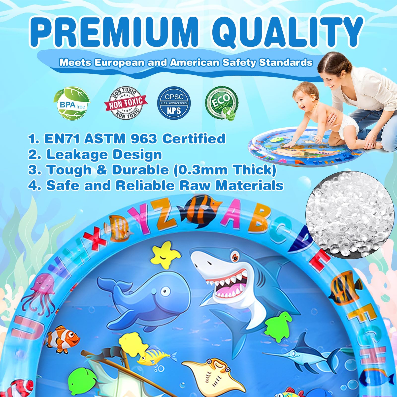 Tapis Eau Bebe Eveil, 63 x 63 cm Aquarium Bebe, Tapis Eau Gonflé Enfant PVC Imperméable, Motif de Dauphin Tapis Sensoriel Bébé, Rond Tapis pour d'eau Bébé 3 6 9 12 Mois