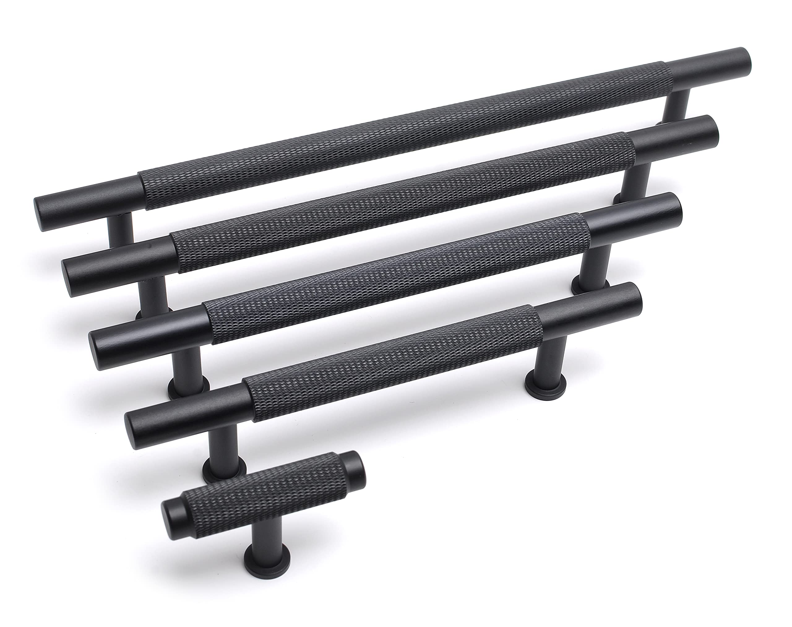 BSM Marketing Premium Knurled Black Kitchen Handle T Bar Modern Door Drawer Cupboard Cabinet Knob (10, 160mm)