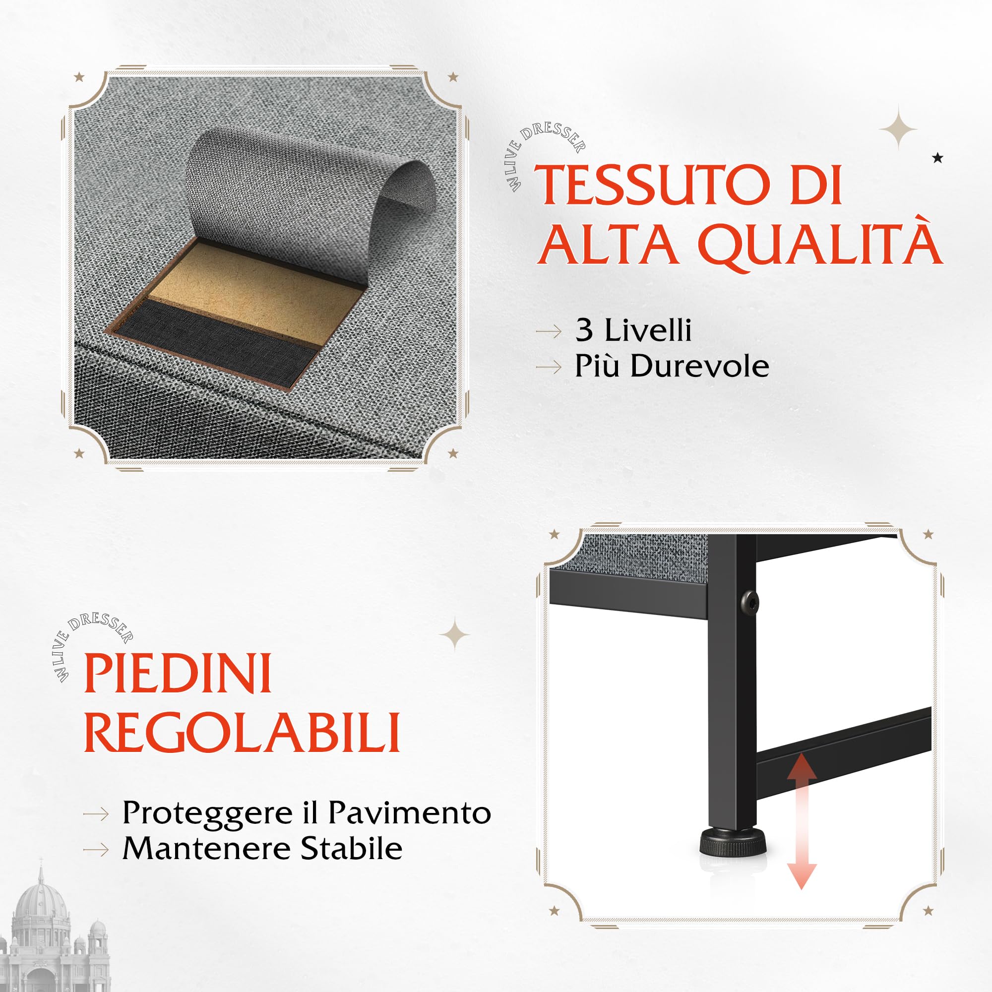 WLIVE Cassettiera in Tessuto con Cassetti, Cassettiera Camera da Letto, Struttura in Acciaio Ideale per Soggiorno, Cameretta di Bambini, Corridoio (Grigio Nero, 6 Cassetti)
