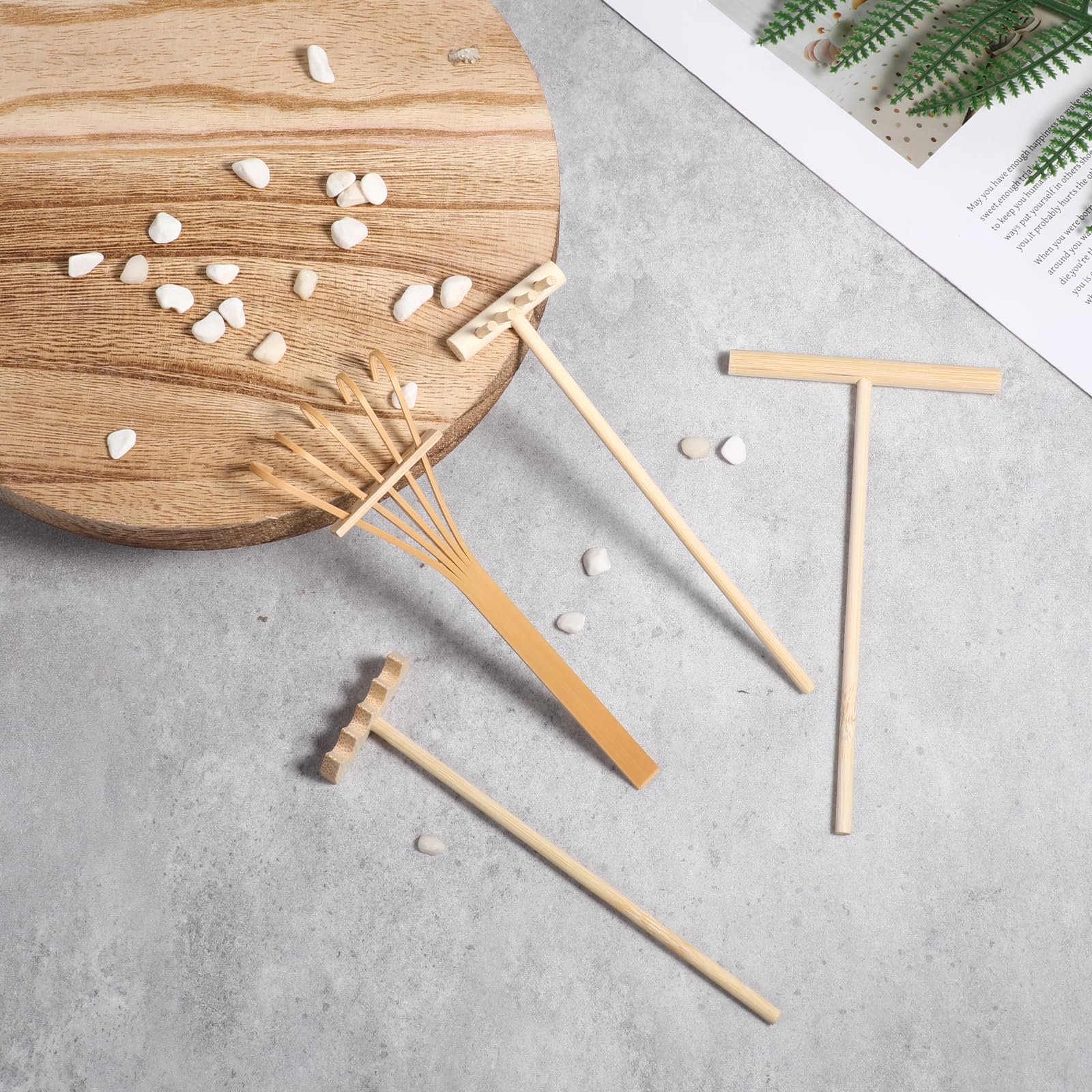 cobee Set di 4 attrezzi da giardino Mini Zen, mini rastrello, rastrello zen, per casa, ufficio, tavolo, casa delle bambole