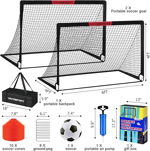 Miniatura 2 de Juego de porterías de fútbol para niños para patio trasero  2 de 6 x 4 pies, equipo de entrenamiento de portería de fútbol portátil, red de fútbol