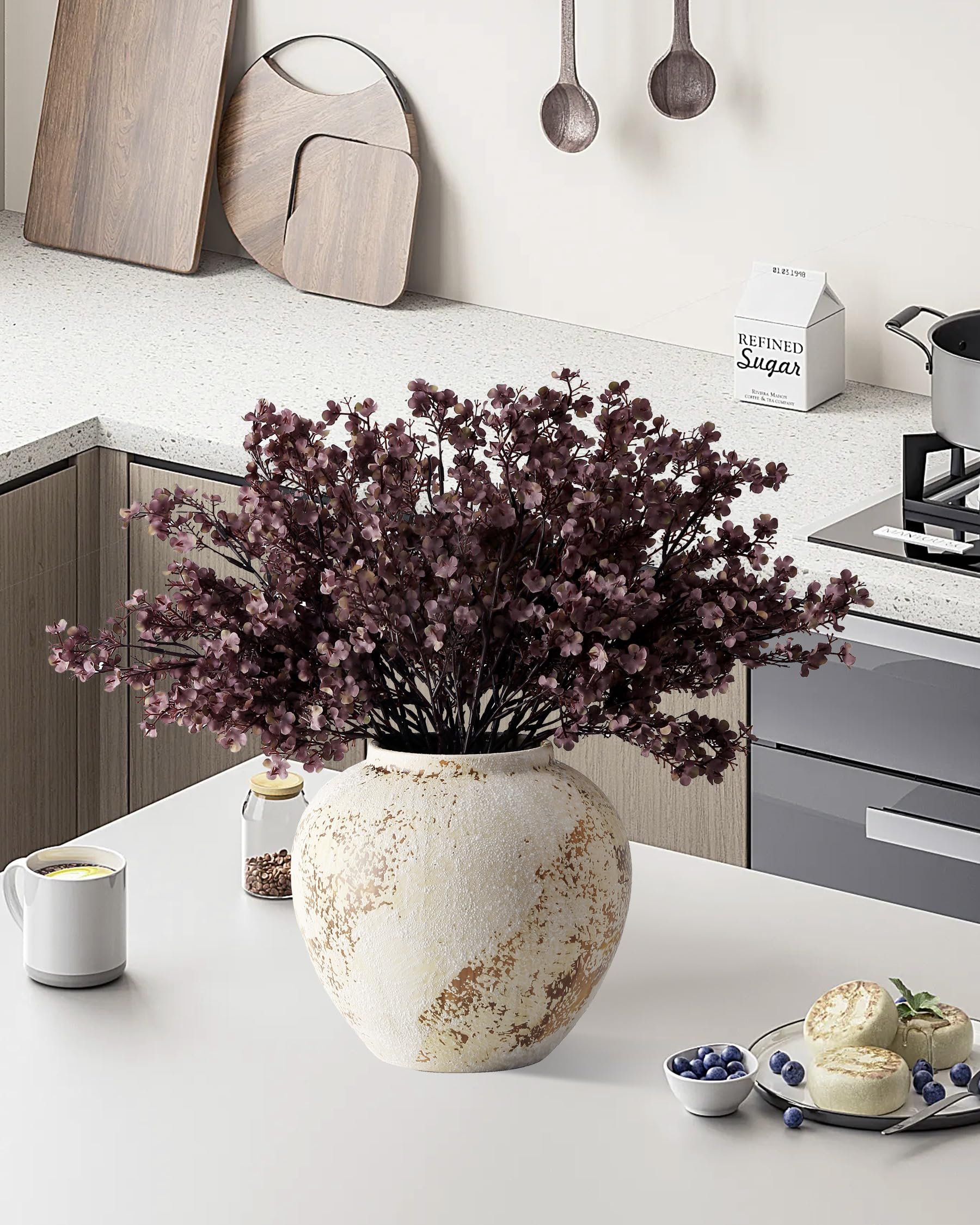 JAKY-Global Künstlicher Blumenstrauß Mit Vase – 10 Stück In Herbstrosa, Ca. 50 Cm Lang, Perfekt Für Tisch- & Wohnungsdeko