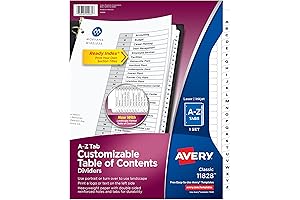 Avery A-Z 26 Tab Dividers for 3-Ring Binders with Customizable Table of Contents