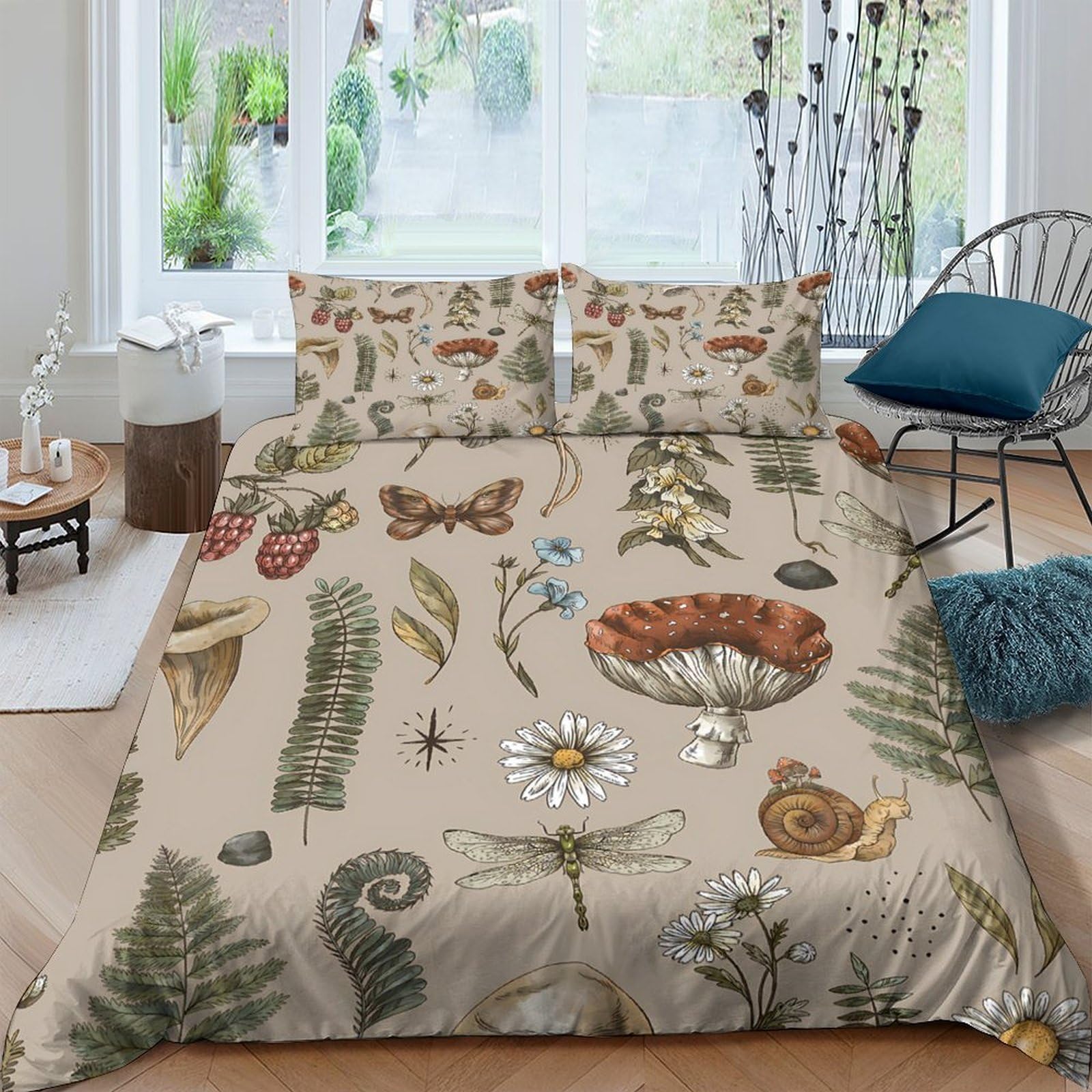 Ctjqhvkz Style-6 3D Printed Botanical Fern Fitted Sheet Microfiber Soft Breathable Mushroom Butterfly Mattress Cover For Bedroom Decor Single（135X200cm）