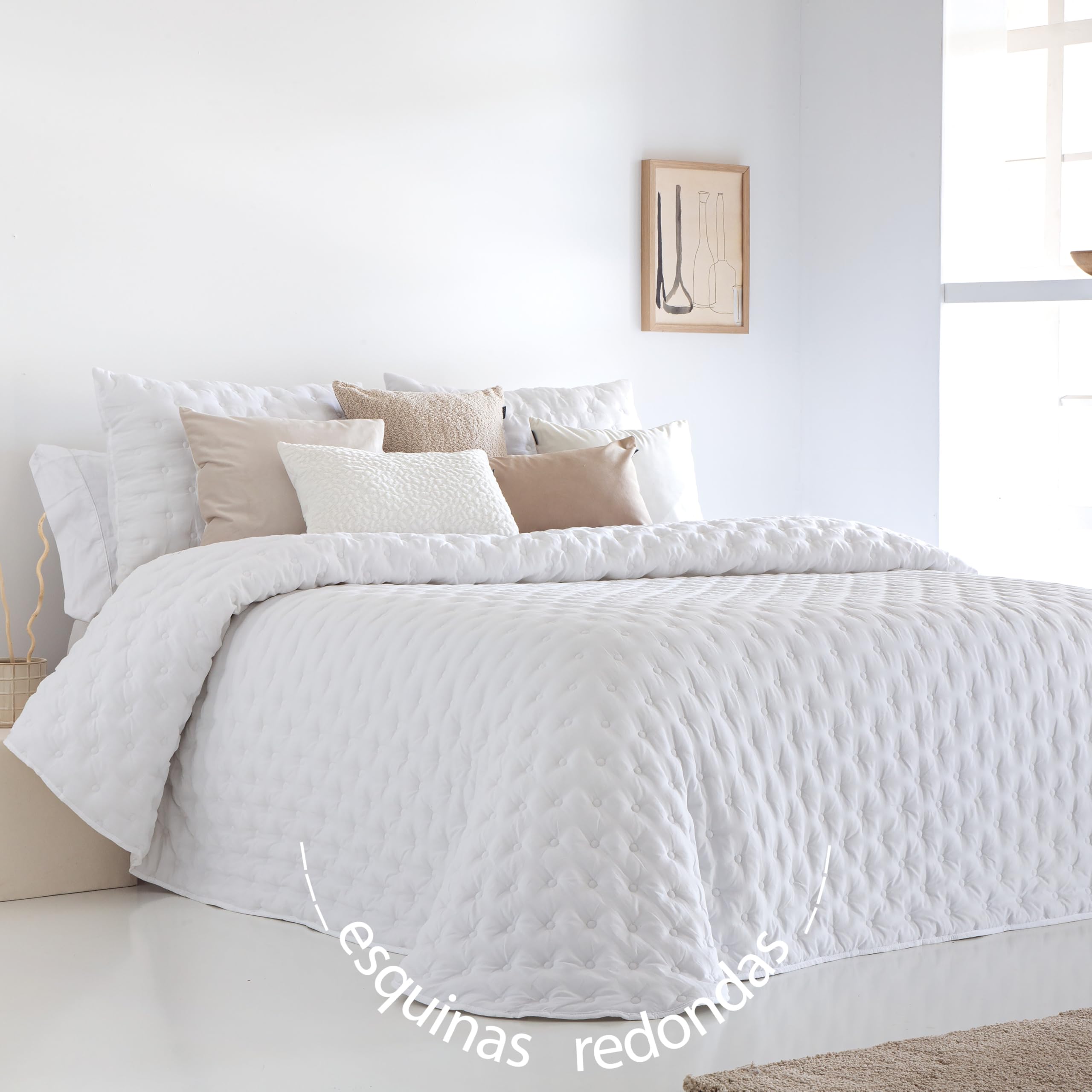 Fundeco - Edredón Conforter Invierno - Colcha de Invierno Modelo Anisa - Color Blanco - Cama 105 - Incluye 2 Fundas Cojín 50 x 70 cm - Suave y de Fácil Lavado