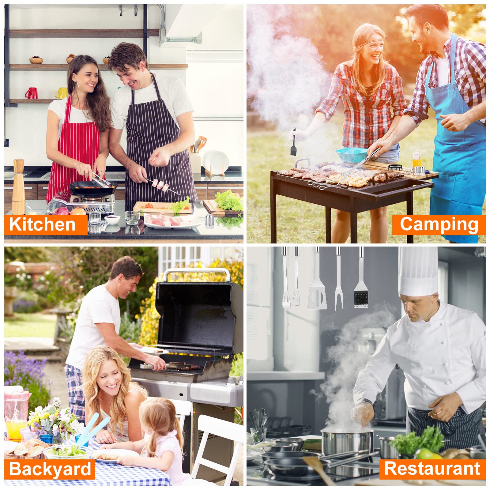 25PCS akcesoria do grilla, zestaw narzędzi do grillowania ze stali nierdzewnej do kempingu, kuchni, z torbą i matą do grilla, przenośne naczynia do grillowania dla mężczyzn i kobiet prezent