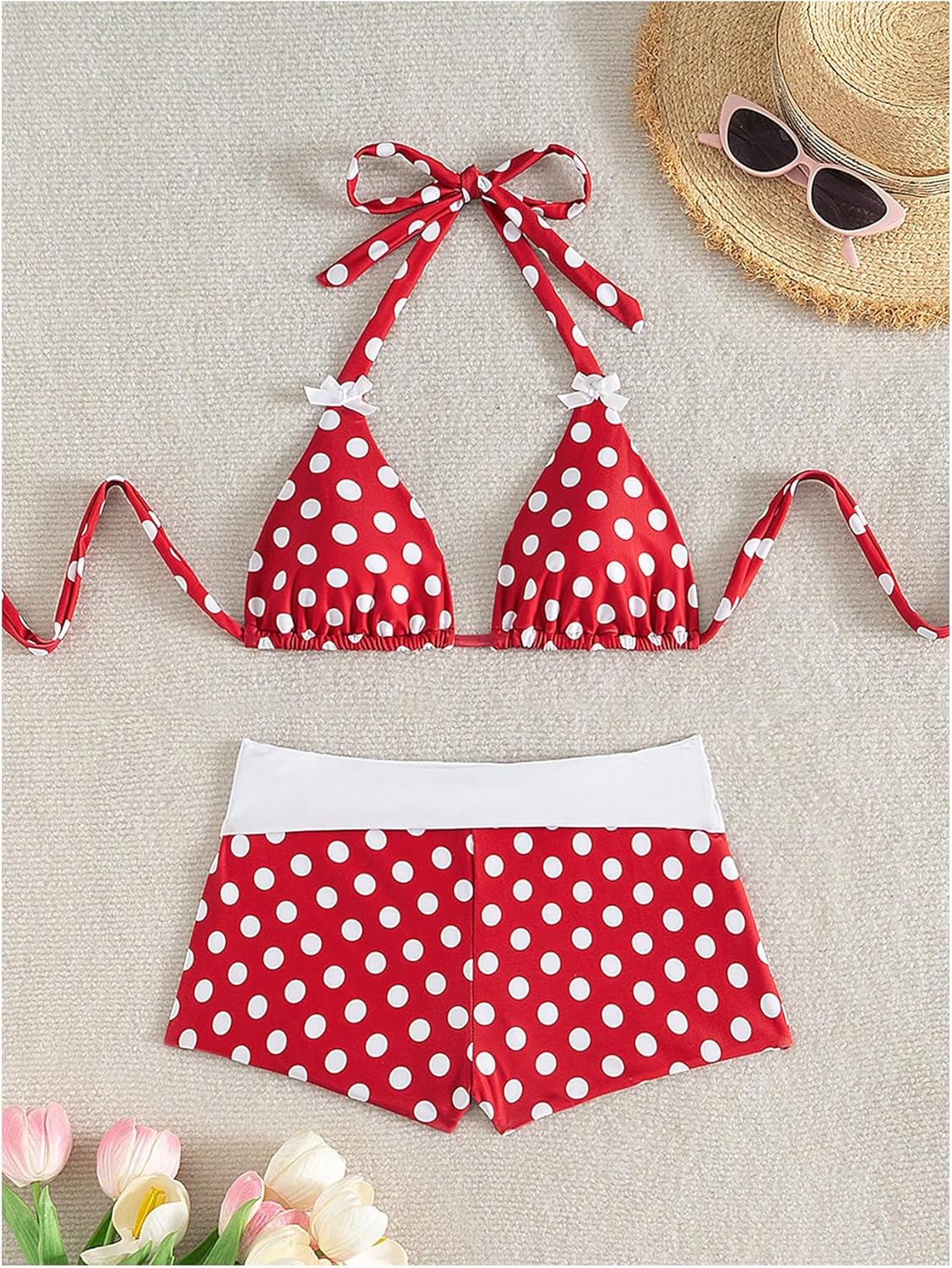 Verdusa Women's 2 Piece Polka Dots Halter Bikini Set Tie Backless Swimsuit Vacation Outfits - Image 6