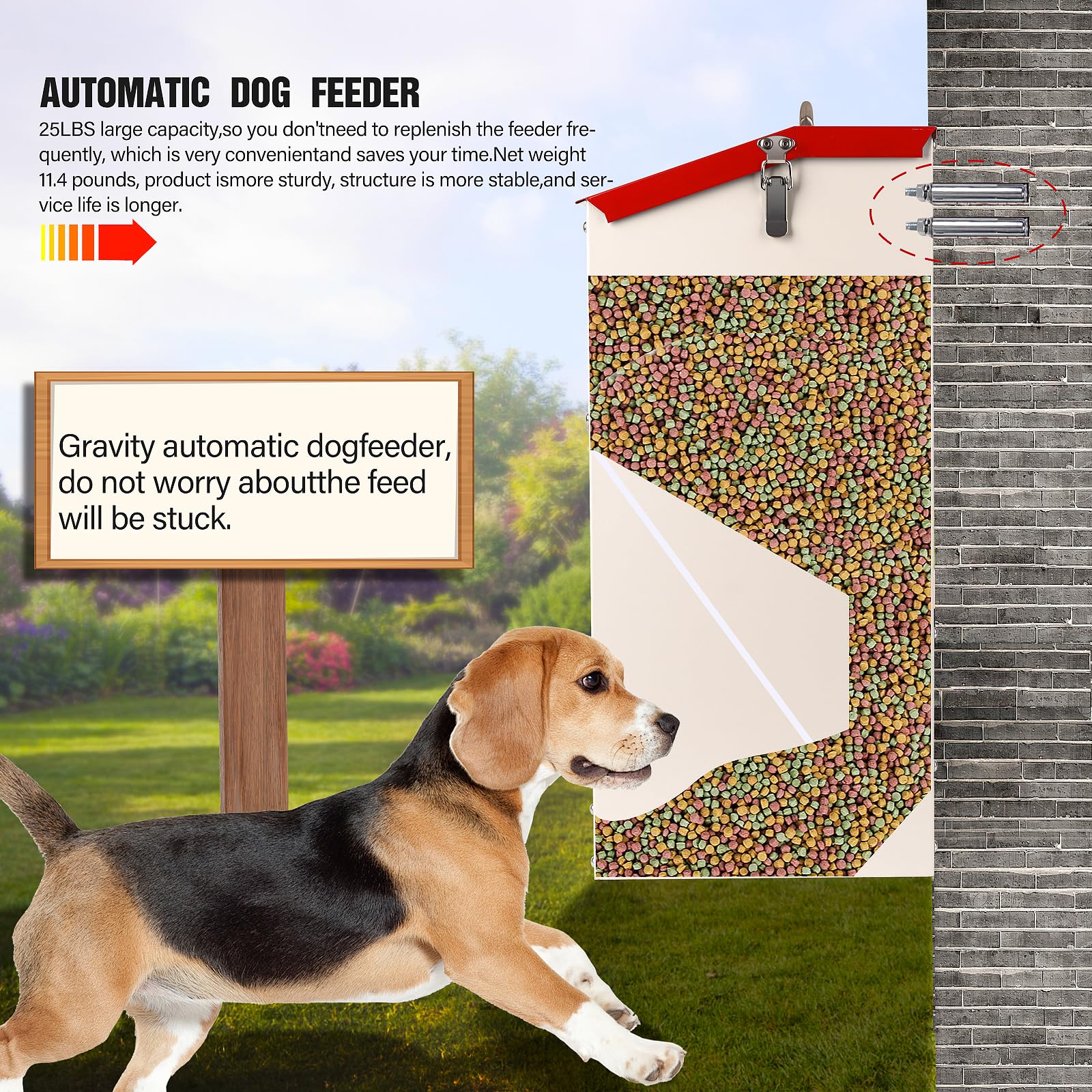 Comedero automático para perros, capacidad de 25 libras, con tapa para proteger la comida, diseño a prueba de roedores, adecuado para uso al aire libre
