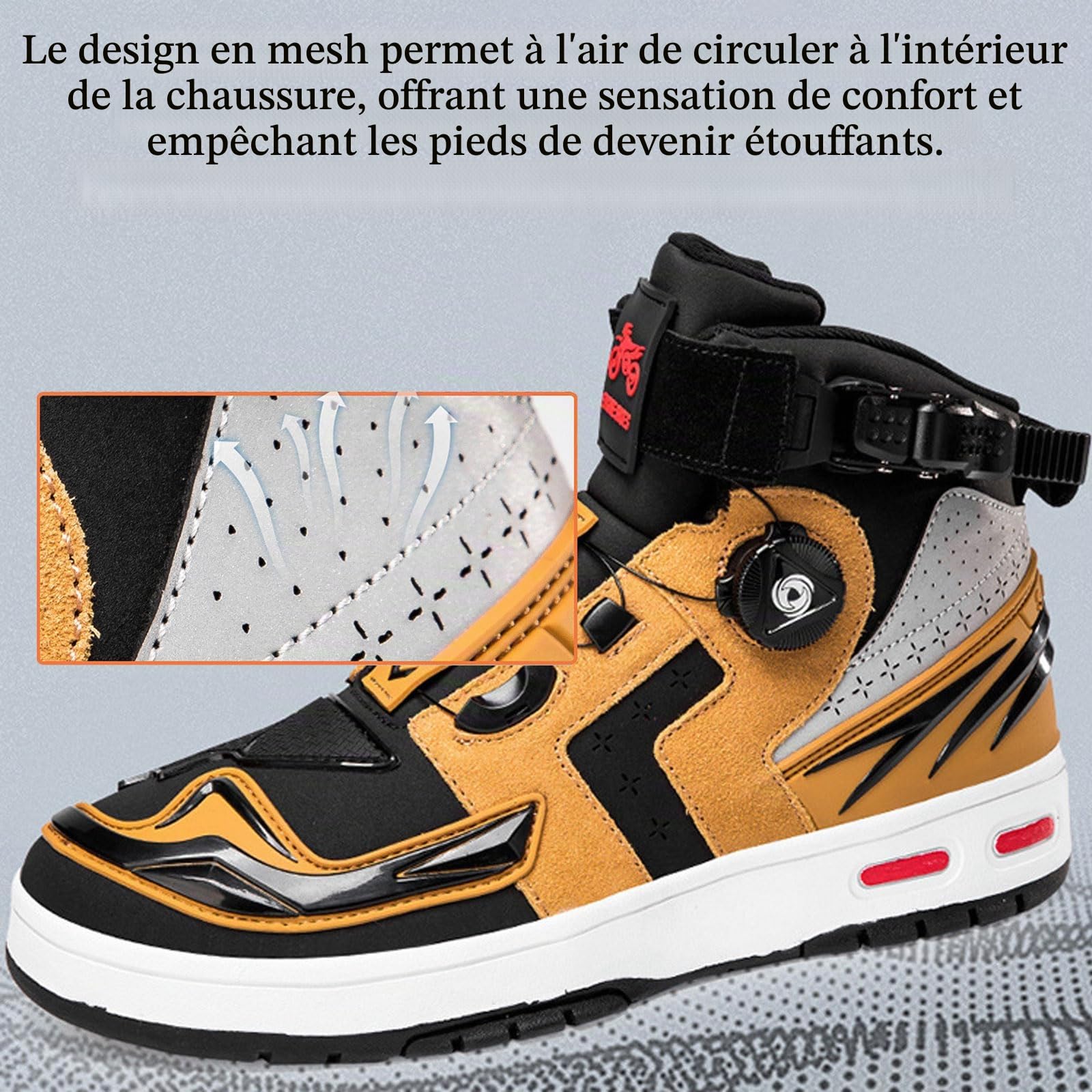 Chaussures Moto Homme Vented,Bottes Moto Hommes,Bottes De Moto en Cuir,Bottes de Moto imperméables,antidérapant,Semelle en Caoutchouc,Renfort Talons & Orteils,Convient aux Motards.