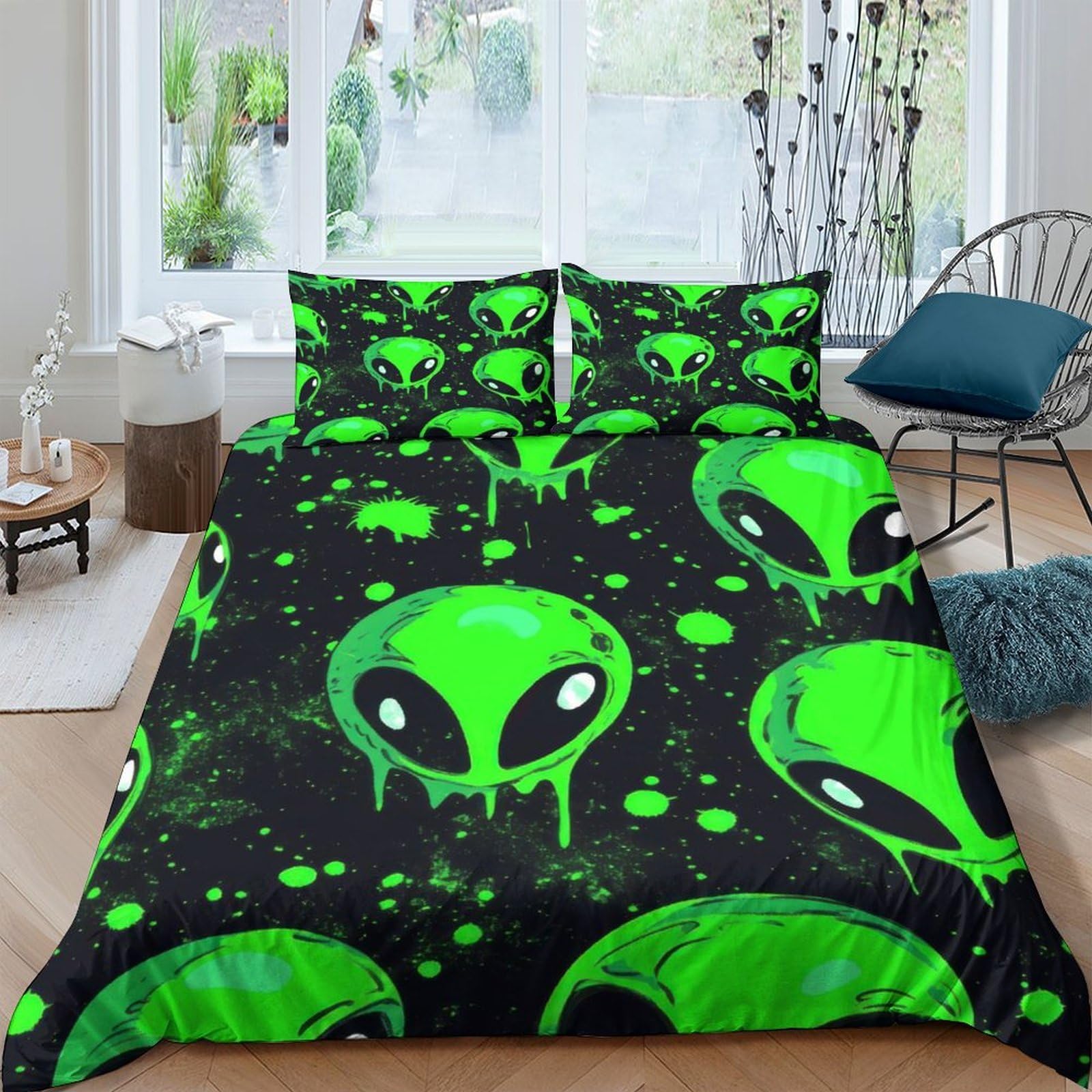 Ctjqhvkz Style-6 3D Printed Alien Graffiti Fitted Sheet Microfiber Green Bedroom Decor Splatter Bed Cover For Home Guest Room Mattress Protection Single（135X200cm）