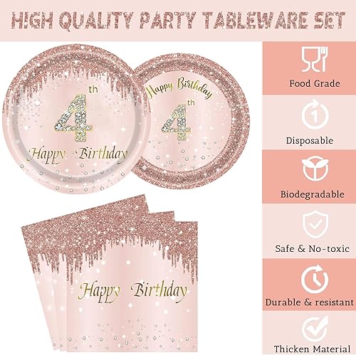 Miniatura 3 de Juego de 24 platos y servilletas, tenedores, suministros de fiesta para cumpleaños de 4 años, regalos de fiesta desechables para cumpleaños de 4 años