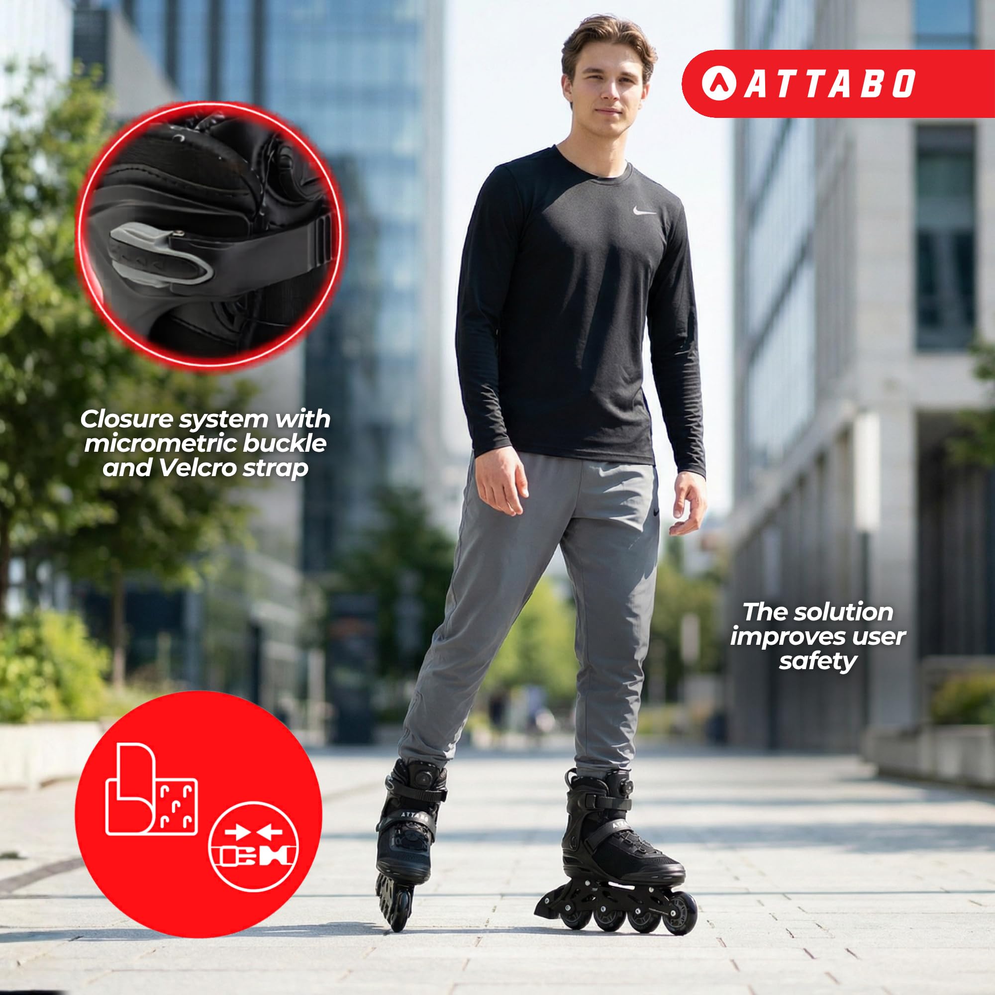 ATTABO OneFoot Fitgo Herren Inlineskates – ABEC-7 Lager, Aluminium-Schiene, Fitgo-System, Bremse – Fitness & Freizeit