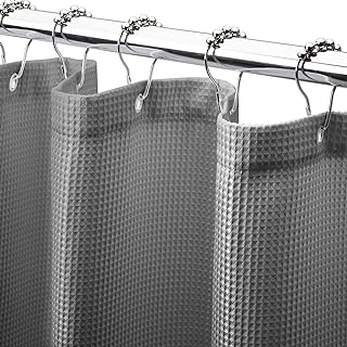 AmazerBath Extra Long Shower Curtain Waffle, Heavy Duty Fabric Shower Curtains with Waffle Weave Hotel Quality Bathroom Shower Curtains, 72 x 84 Inches (Grey)