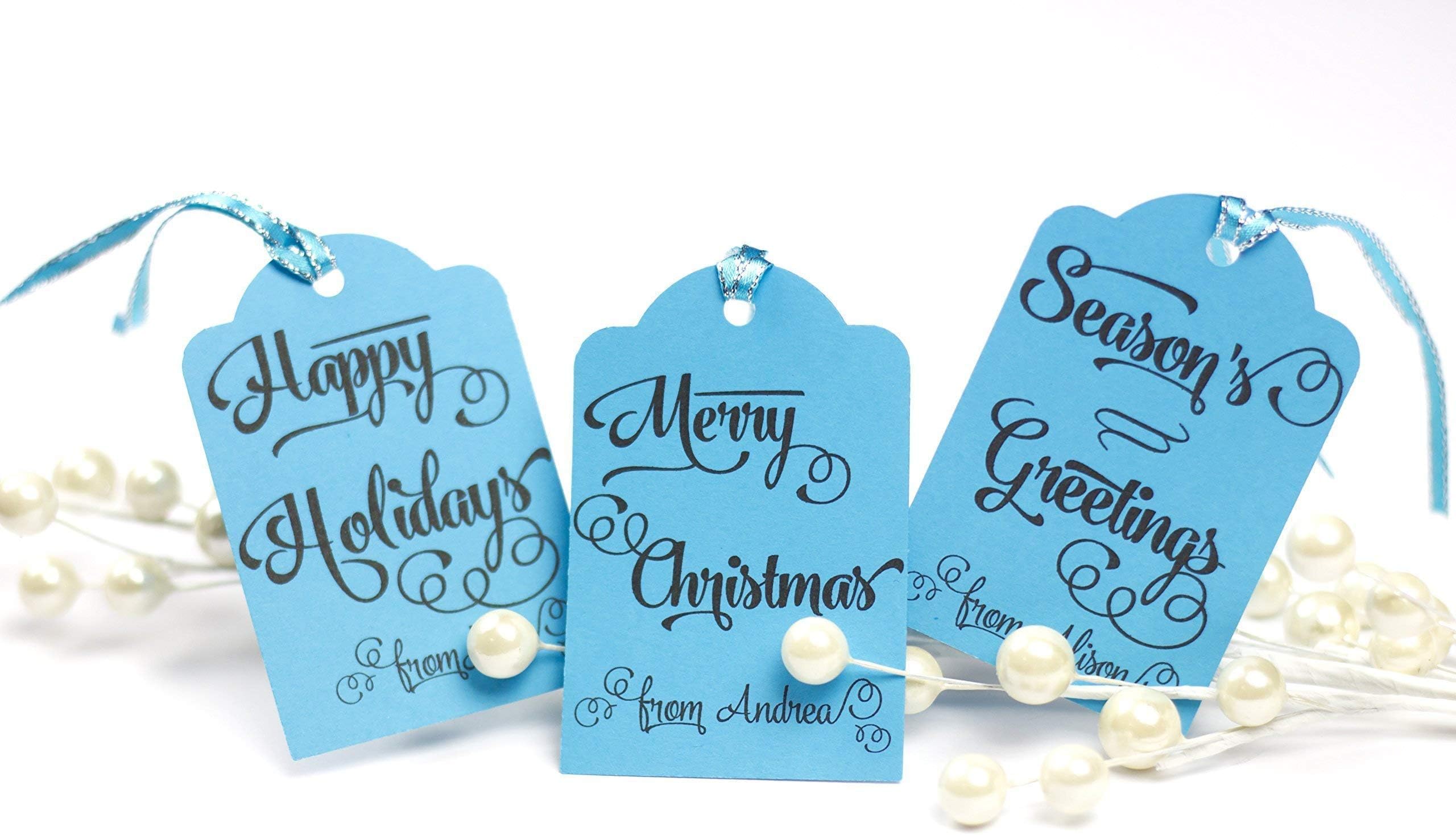 Personalized Gift Tags Christmas Whimsical, Personalized Holiday Gift Tags, Personalized Christmas Gift Tags Blue, Kids Christmas Tags with Ribbon, Set of 9 Blue Christmas Tags for Gifts