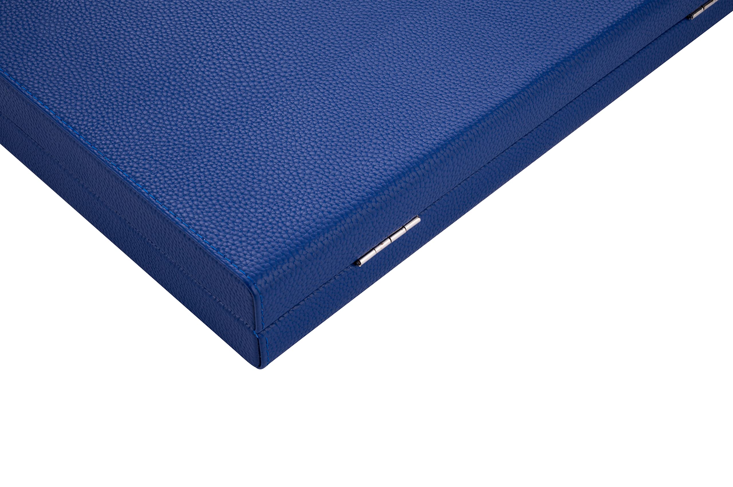 Engelhart - 250526 - Backgammon di Lusso 18" (45,5 cm) Blu/Bianco - Valigetta Elegante in Similpelle - Interno in Feltro - Dadi e Pedine Madreperla - Gioco da Tavolo per Adulti e Famiglie