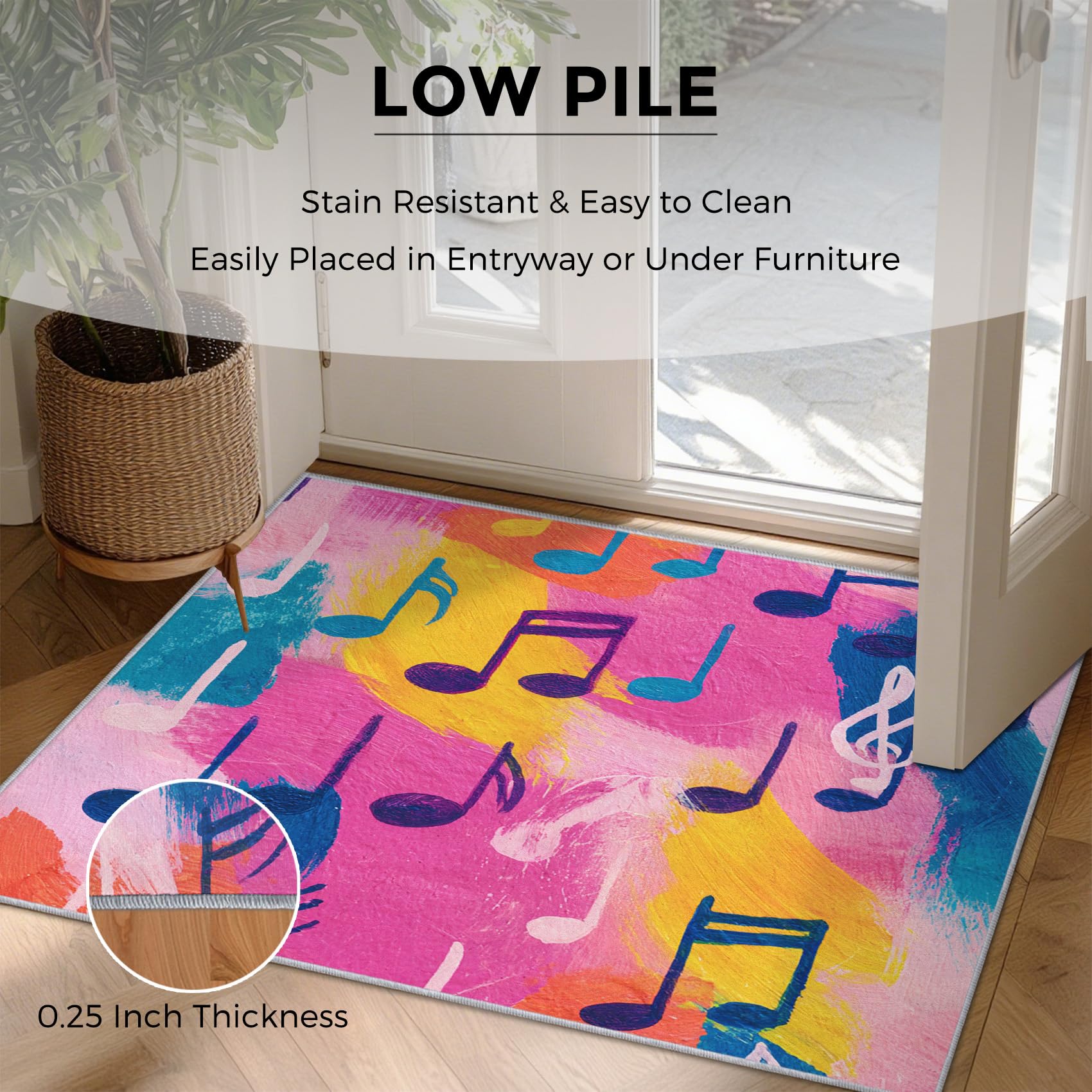 Générique Tapis Salon Note de Musique Colorée, Tapis Chambre Musical, Doux Flanelle Poil Court 80x150 cm - Lavable Antidérapant Paillasson H-89