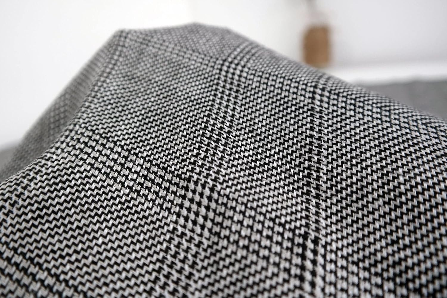 Grey Natural Black Windowpane Plaid Medium Weight Twill Linen Fabric | 100% Pure Linen Material for Crafts & Apparel