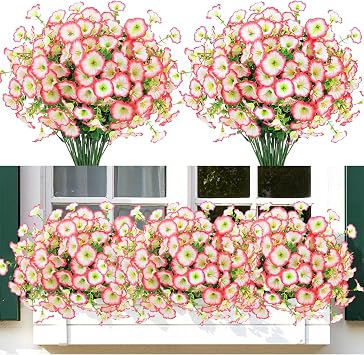 6 Bundles UV Resistant Artificial Flowers, Realistic Faux Plants for Garden