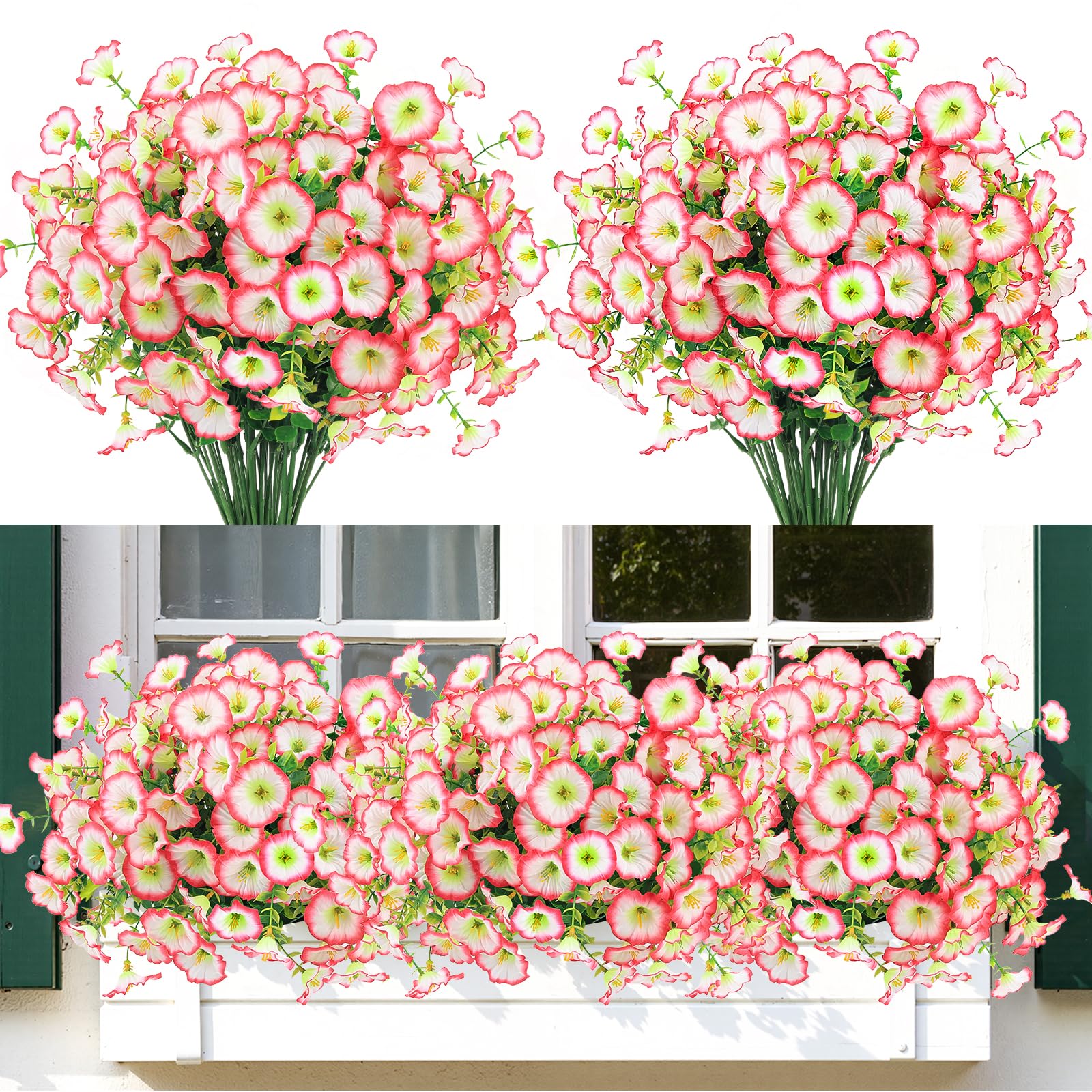 6 Bundles UV Resistant Artificial Flowers, Realistic Faux Plants for Garden