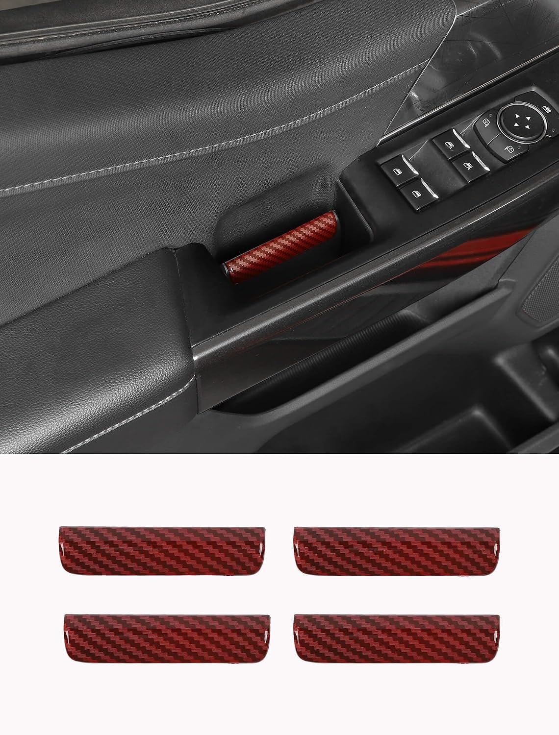 Savadicar Black Wood Grain Interior Accessories - Indoor Handles Switch Trim Cover for Ford F150 (2021-present) - Premium Texture Interior Decor Upgrade Option, 4-Piece Set