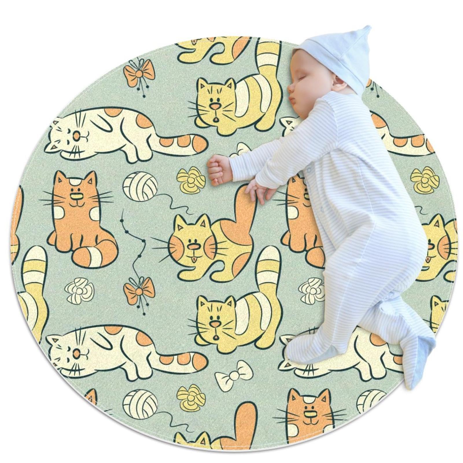 Tapis salle de bain antidérapant rond 1m motif chat rayures