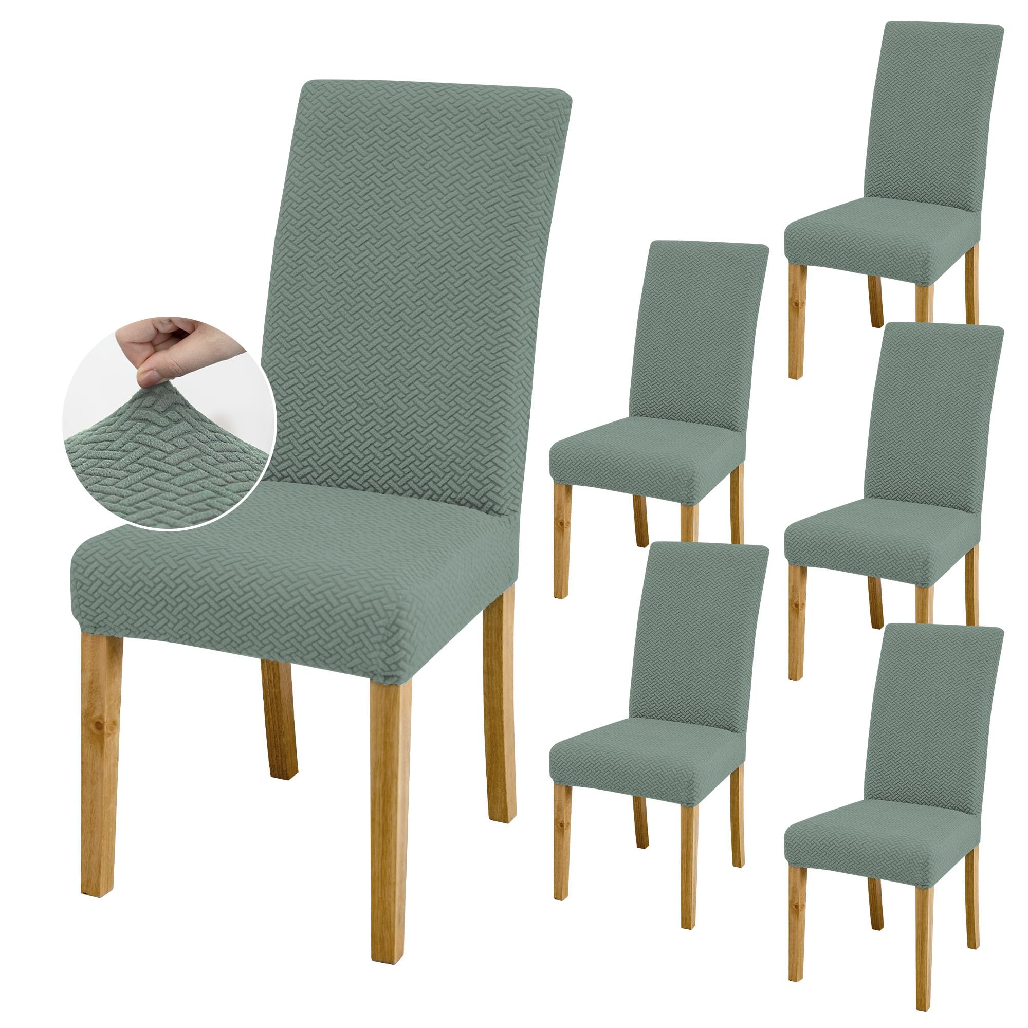 SUKAIKEQA Dehnbarer Stuhlbezug, Hochstuhlbezug, Bürostuhlbezug, (Satz 4/6/8 Stück mit Rückenlehne), geeignet für Wohnzimmer, Küche, Party und Hotel (6, Twill grün)