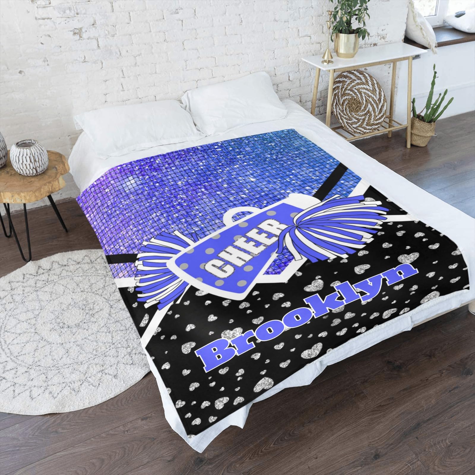 Amazon.com: Cheer Cheerleader Blue Purple Print Personalized  Mattel Cheerleader Blanket with Purple and Blue Accents main image 1