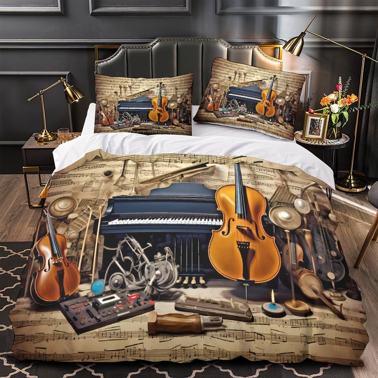 Housse de couette instruments de musique 3D en microfibre durable pour lit king size
