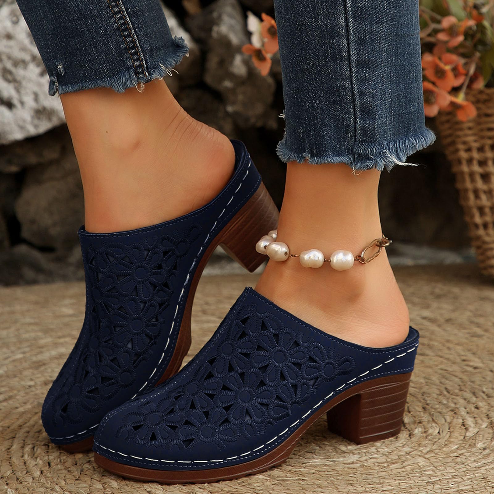 Womens Wedge Sandals 2026 Summer Fashion Closed Toe Comfortable Sandals Womens Breathable Slip On Beach Boho Block Heel Slippers — view 4