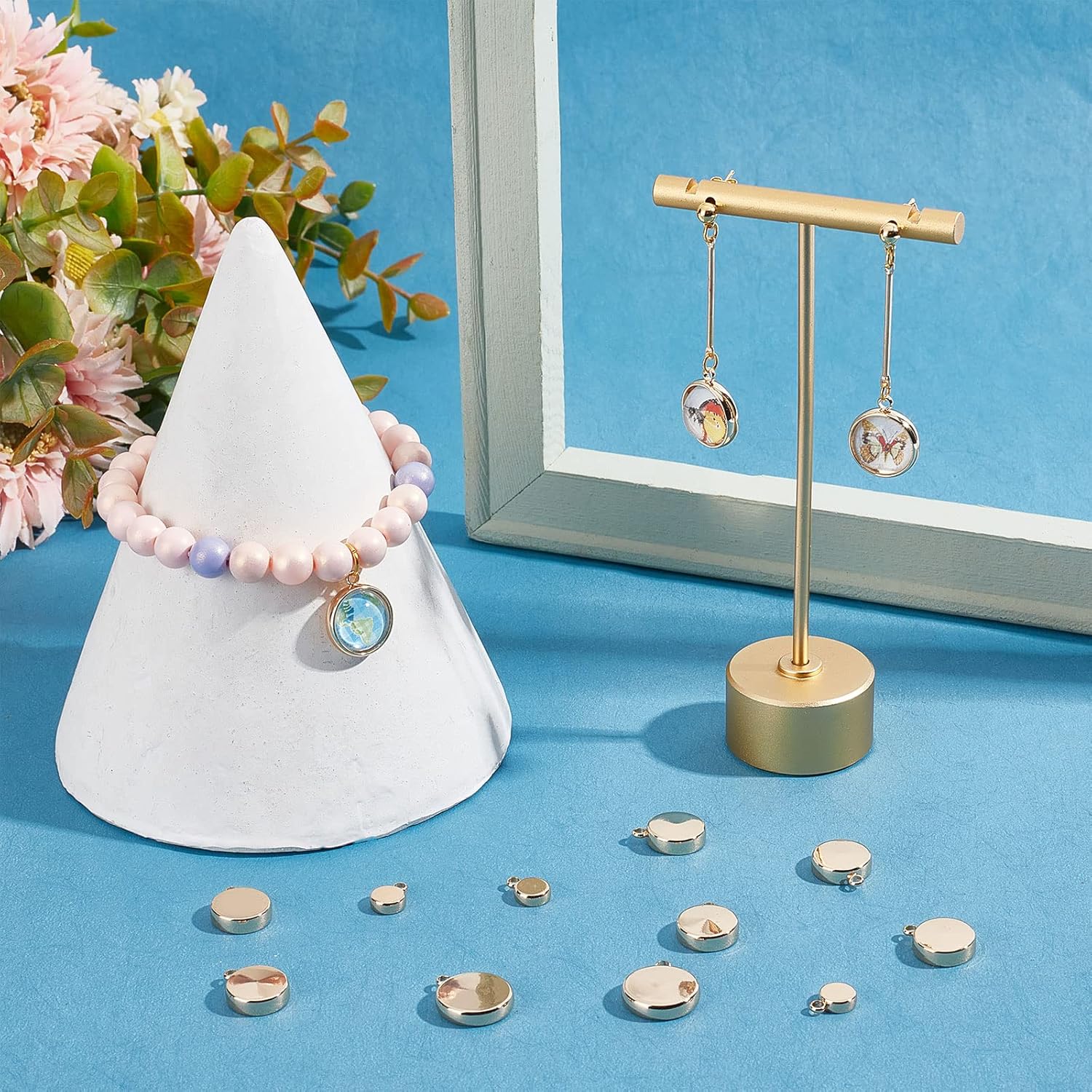 Beebeecraft 24Pcs 6/10/12mm Round Blank Bezel Pendant Trays 18K Gold Plated Cabochon Base Settings Pendant Tray Charms for DIY Jewelry Findings Making - Image 5