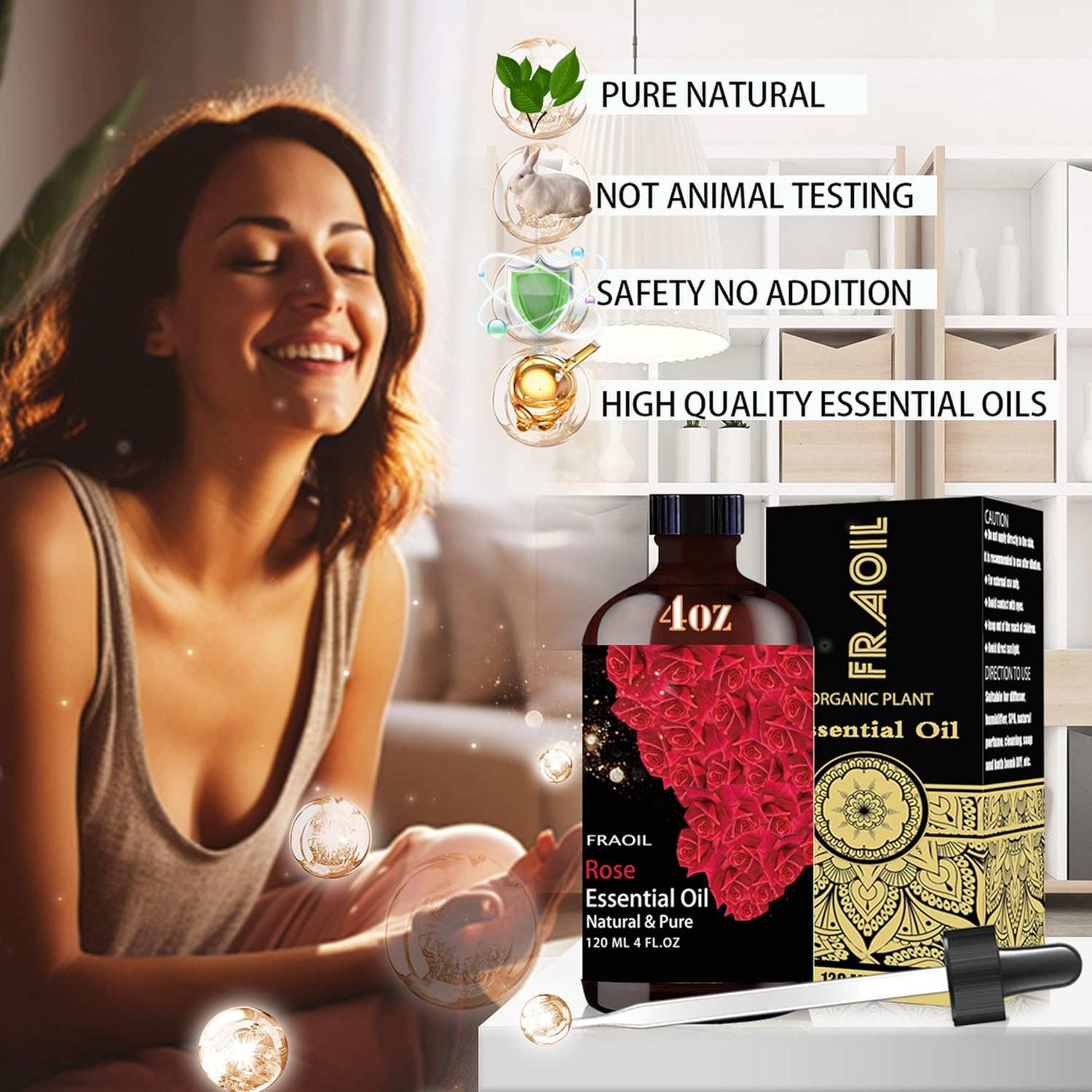 Rose Essential Oil, Rose Oil 4 Fl Oz 120ML for Diffuser Humidifier Yoga Cleaning DIY Candle Soap Making Valentine's Day Gift Essential Oils - Image 2