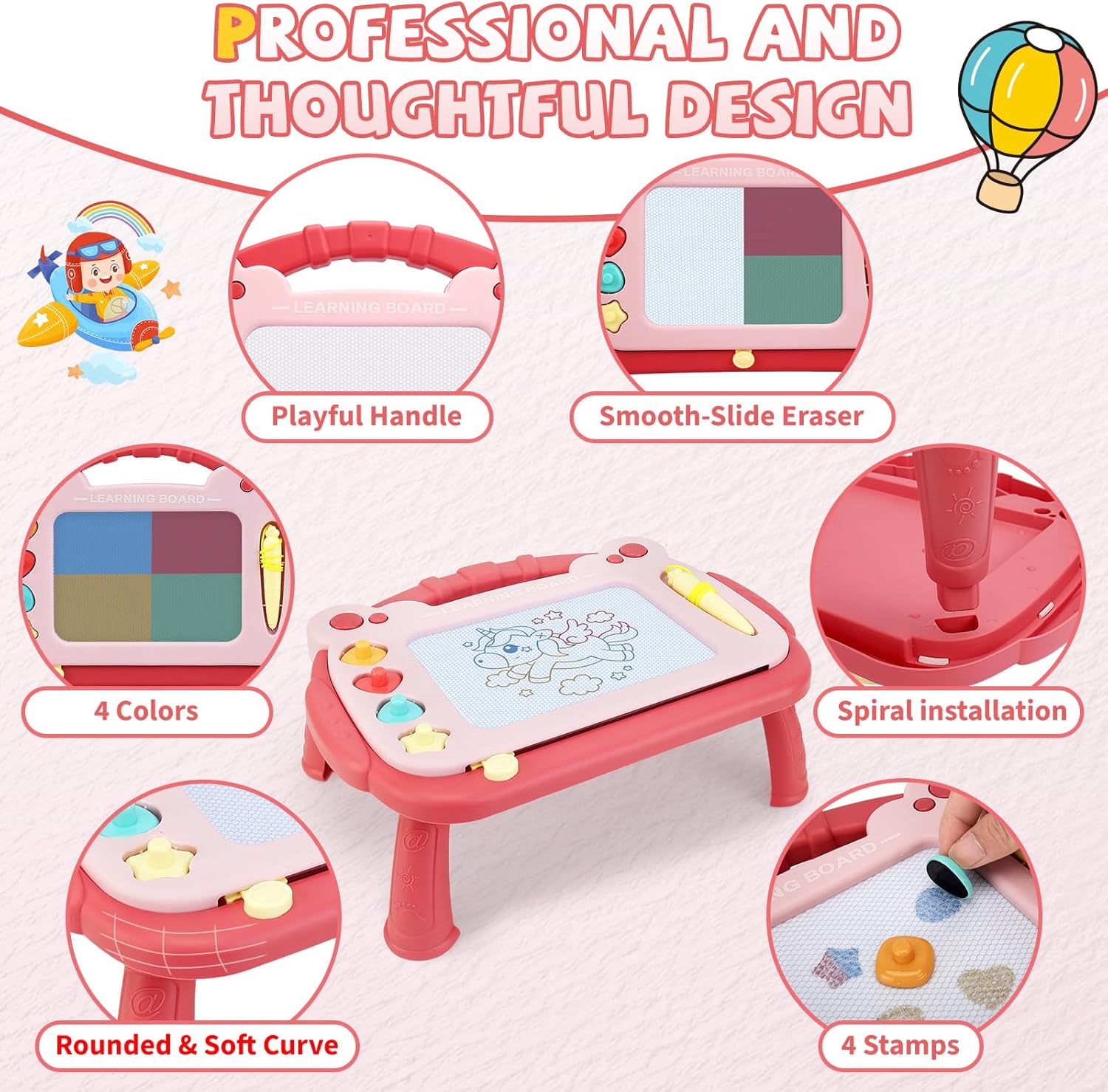 HCFJEH Magnetic Drawing Board, Sketch Doodle Board Pad Toy, Educational Learning Toys for Toddlers 3, Learning Toys for Baby Kids Boys Girls 3 Year Old Birthday Gift (Red)