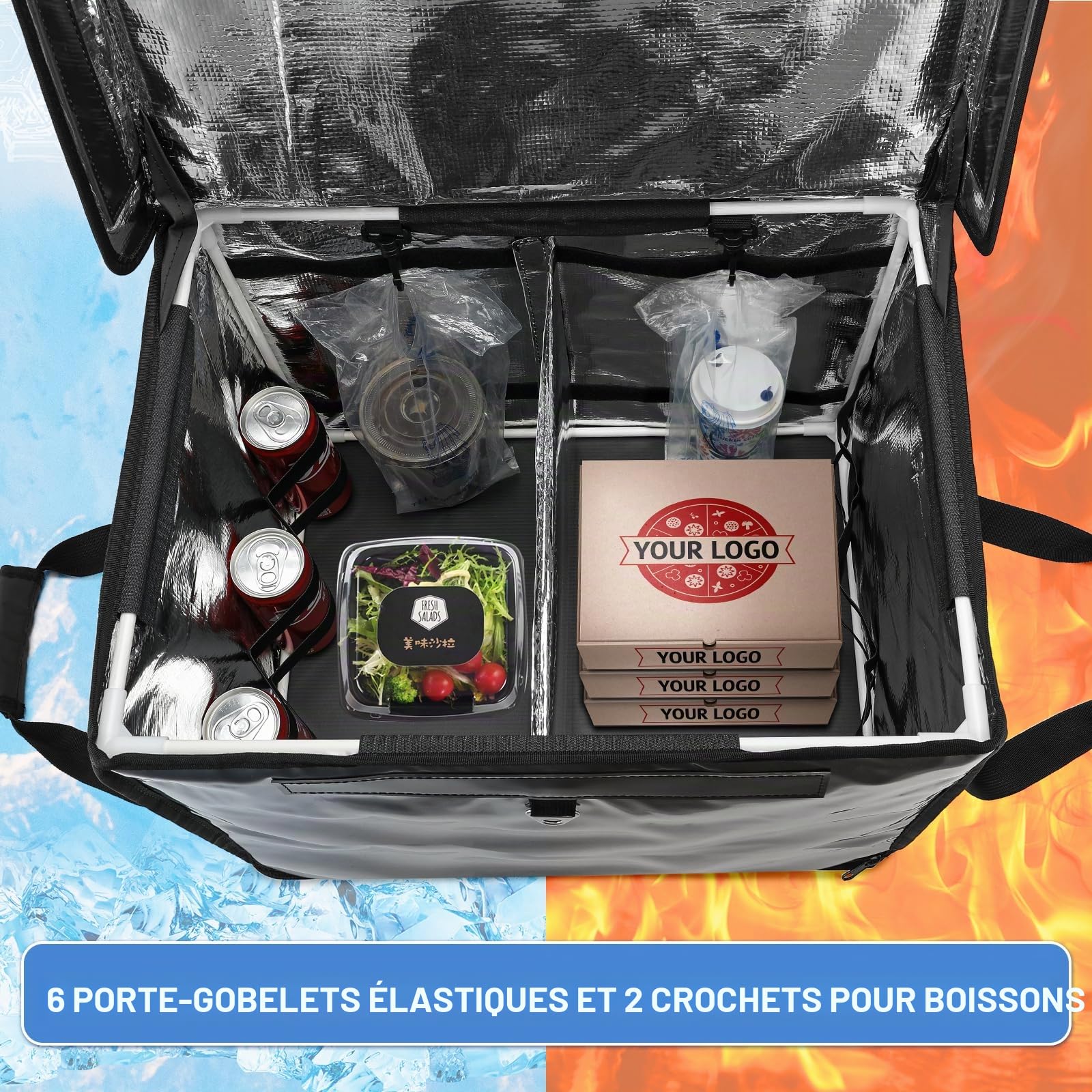 Nesthao Sac de Livraison de Nourriture Isotherme avec Cadre de Support et Plaque inférieure en Plastique, boîte de Livraison d'épicerie pour Restauration, Restaurants, livreurs, doordash et Plus