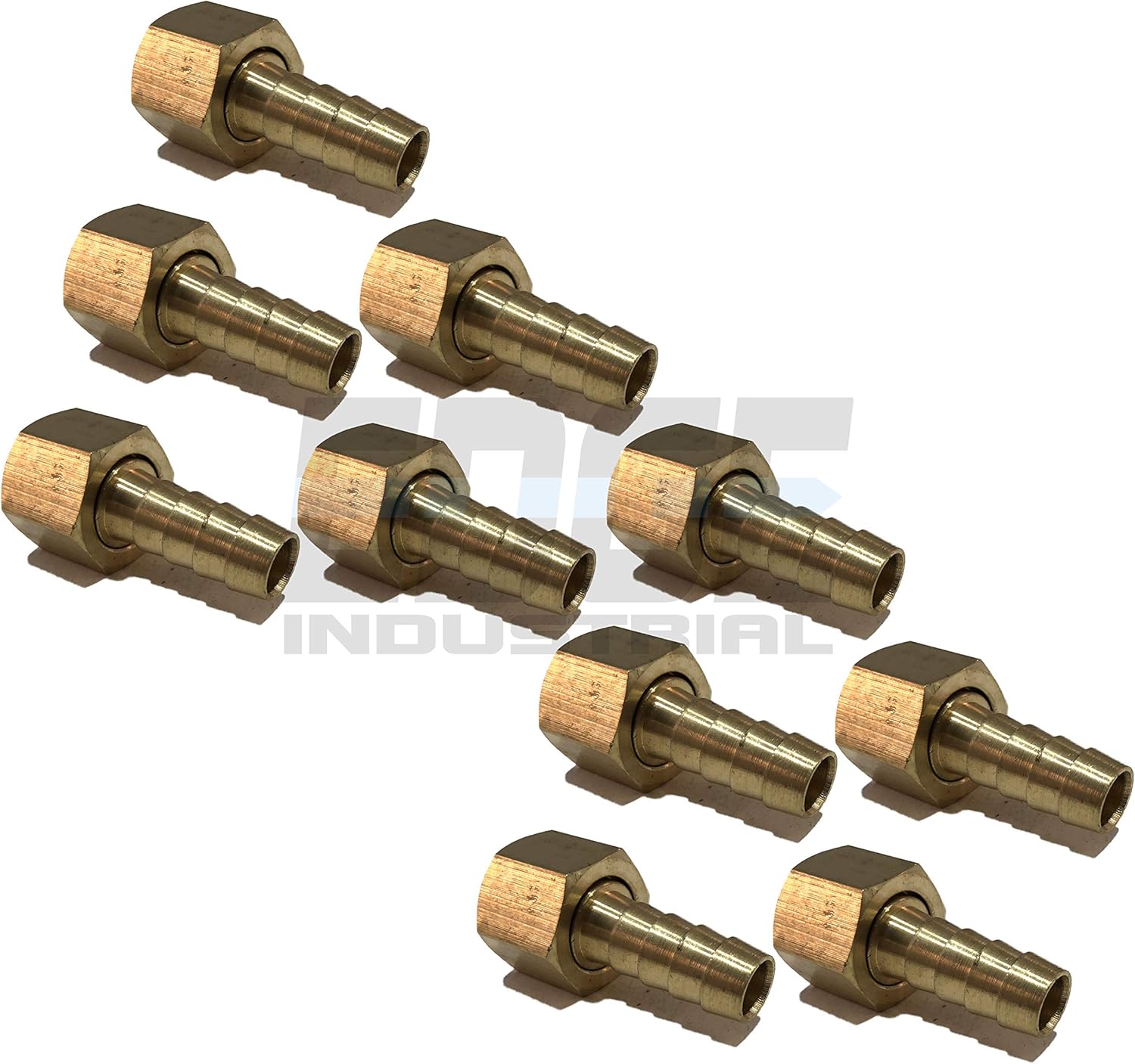 3/8" Hose ID to 3/8" Female NPSM Brass Ball SEAT Swivel Connector Fuel/AIR/Water/Oil/Gas/WOG (Qty 10)