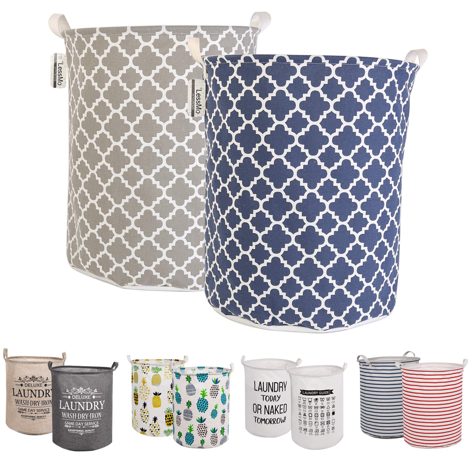 LessMo 2PCS 17.7" Wäschekorb Sortierer – Faltbar - 2er Set Wäschesammler spart Zeit beim Sortieren - Wäschesack - Wäschekörbe - Laundry Baskets - 45 x 35 cm (Blau/Grau, Verdickt 17.7 "/ Medium)