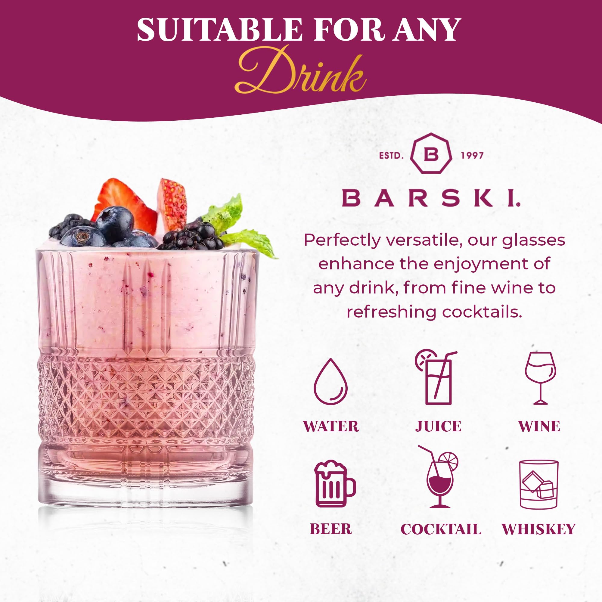 Barski Vasos dobles de cristal europeo, aptos para lavavajillas, para whisky, bourbon y bebidas, adecuados para uso diario y ocasiones especiales, regalo ideal, juego de 4 a 11 onzas, Allure