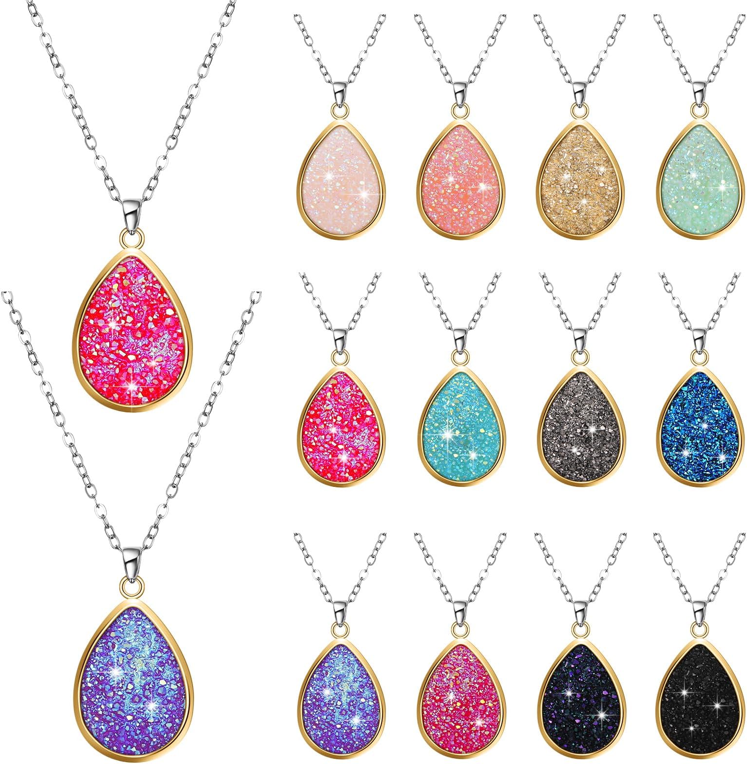 12 Pieces Teardrop Crystal Necklace Cubic Zirconia Pendant Necklace Jewelry for Women