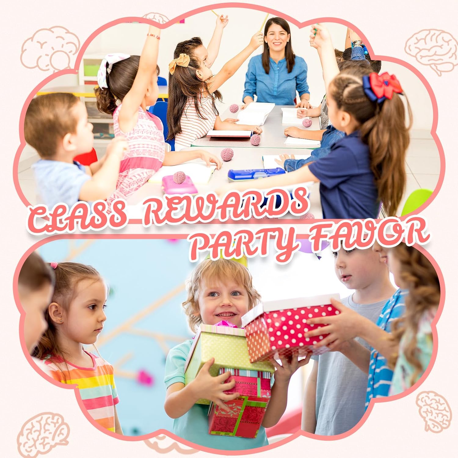 24 Pcs Brain Shaped Erasers Bulk, 1 Inch Mini Halloween Erasers Halloween Party Favors Fun Classroom Supplies Cute Novelty Gifts for Students Teacher Must Haves (Pink)