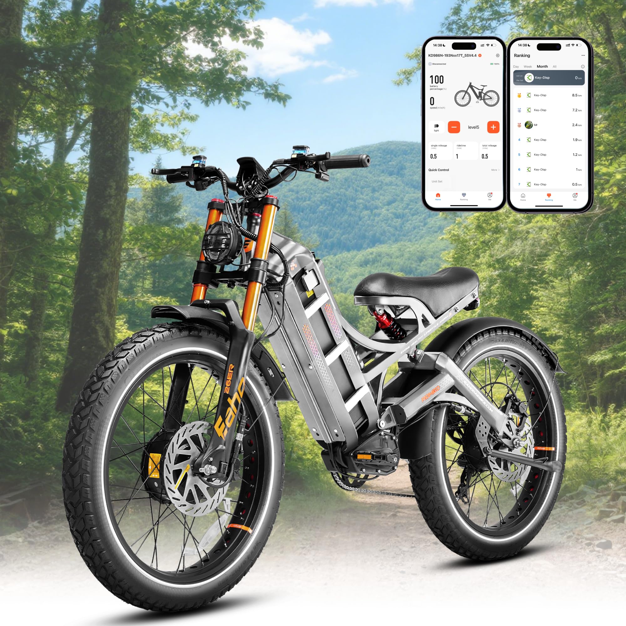 eAhora Romeo Pro 3/2 [2025] 46-50 Mph Electric Bike for Adults, Peak 5600W Dual Motor Ebike, 60V 80Ah 250 Miles Long Range E Bike, 26”*4.0 Fat Tire Air Full Suspension Off-Road E-Bike