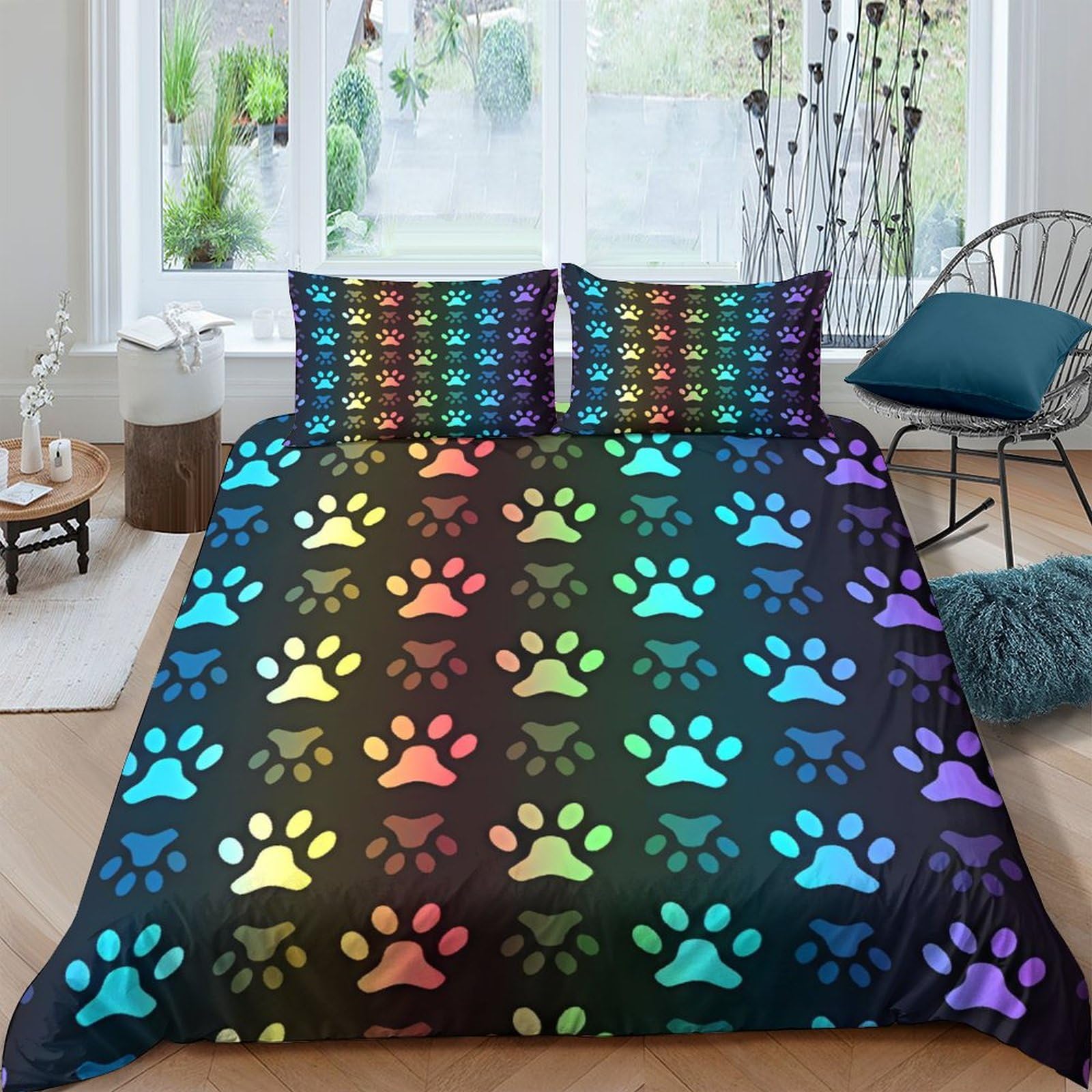 Parure de lit microfibr King 220x240cm au motif patte d'animal premium