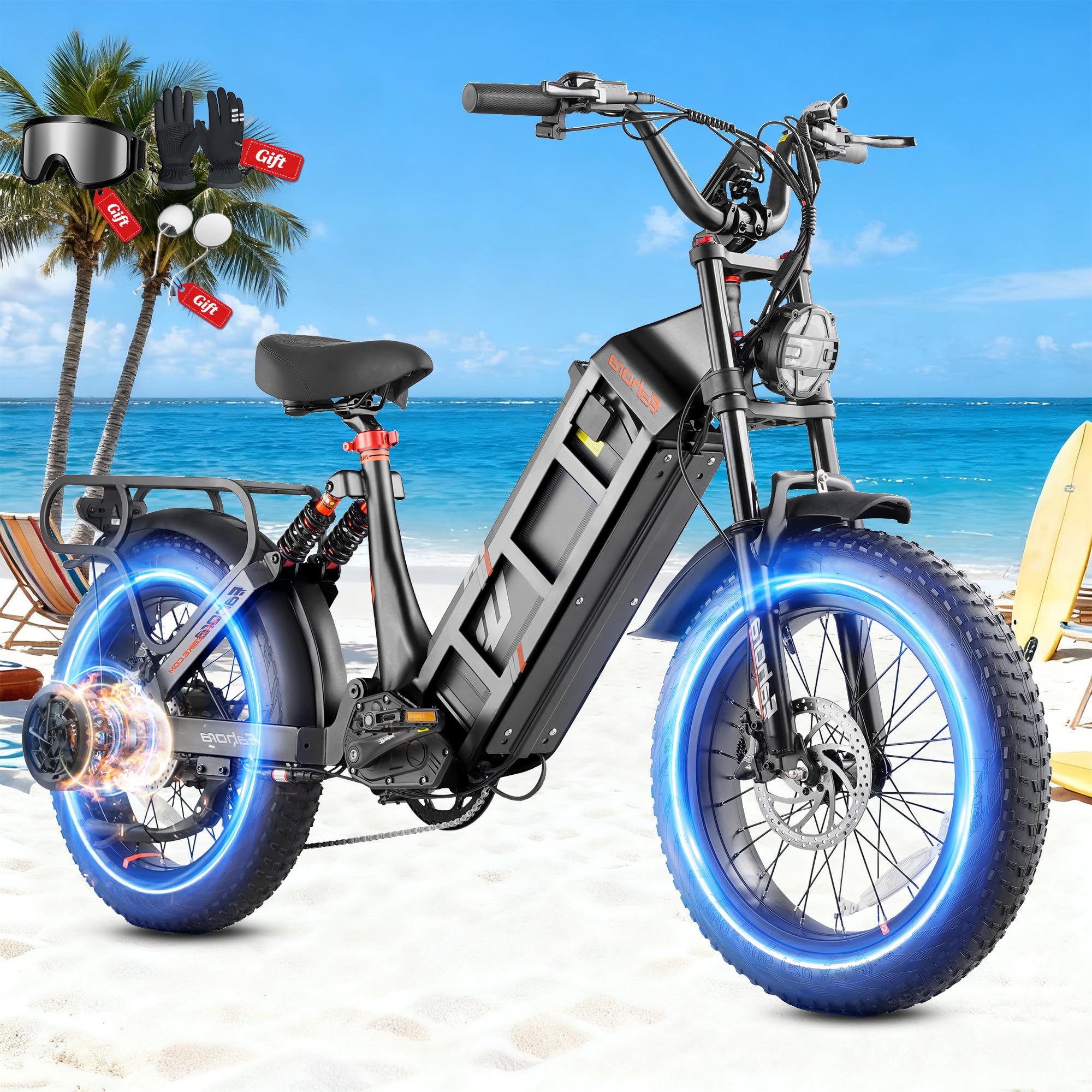 2026 eAhora Juliet Pro 2 5400W/1200W 43/34MPH Dual Motor | 60V 70Ah/52V 60Ah 200-220+Miles Long Range Ebike for Delivery and Commuting | 20'' Fat Tire Full Suspension Electric Bike for Adults