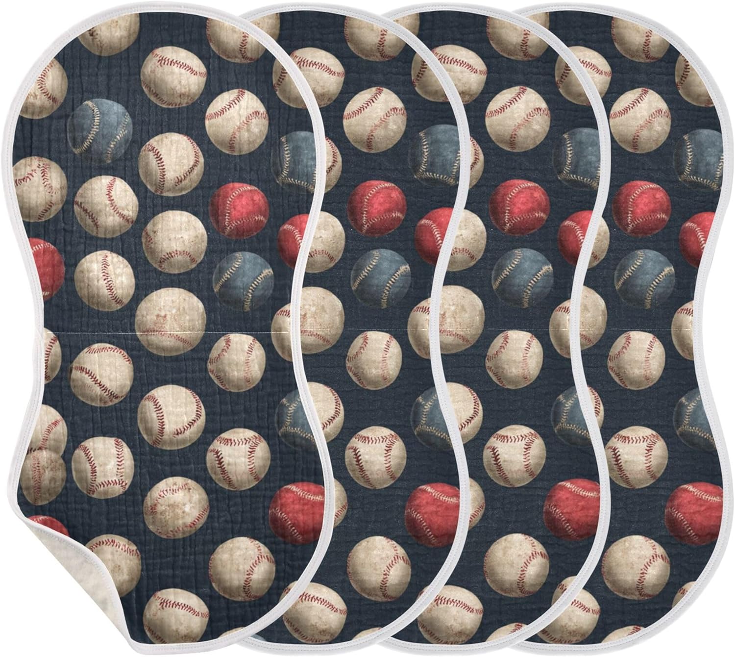 Vintage USA Flag Baseballs Burp Cloths Baby Boys Girls Absorbent Soft Cotton Burping Cloths Rags 4 Pack