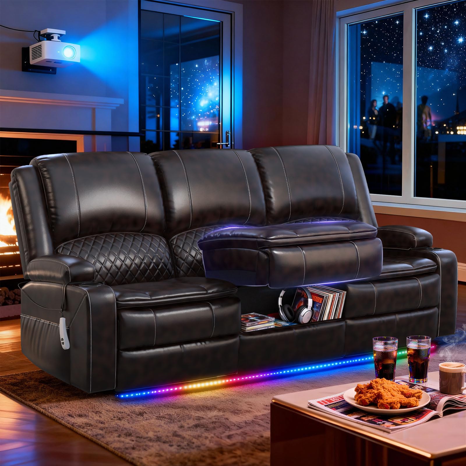 MOSGAT Power Loveseat Recliner Sofa, Removable Armrest 3 Seats Power Reclining Loveseat with Remote Liftable Console, Wall Hugger RV Theater Seating