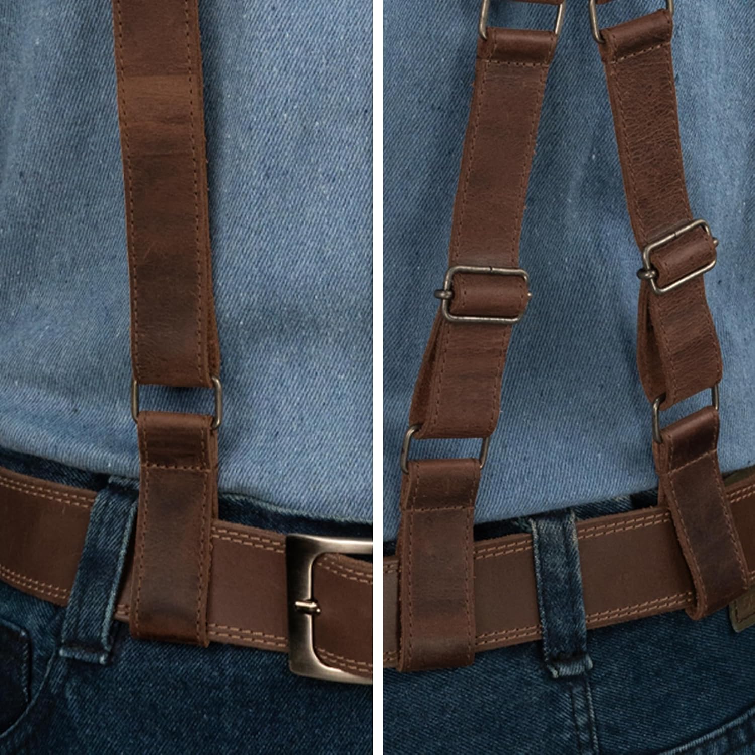 Hide & Groom, X Back Suspender with Belt Loops for Groomsmen, Formal Wear for Weddings, Full Grain Leather, Handmade
