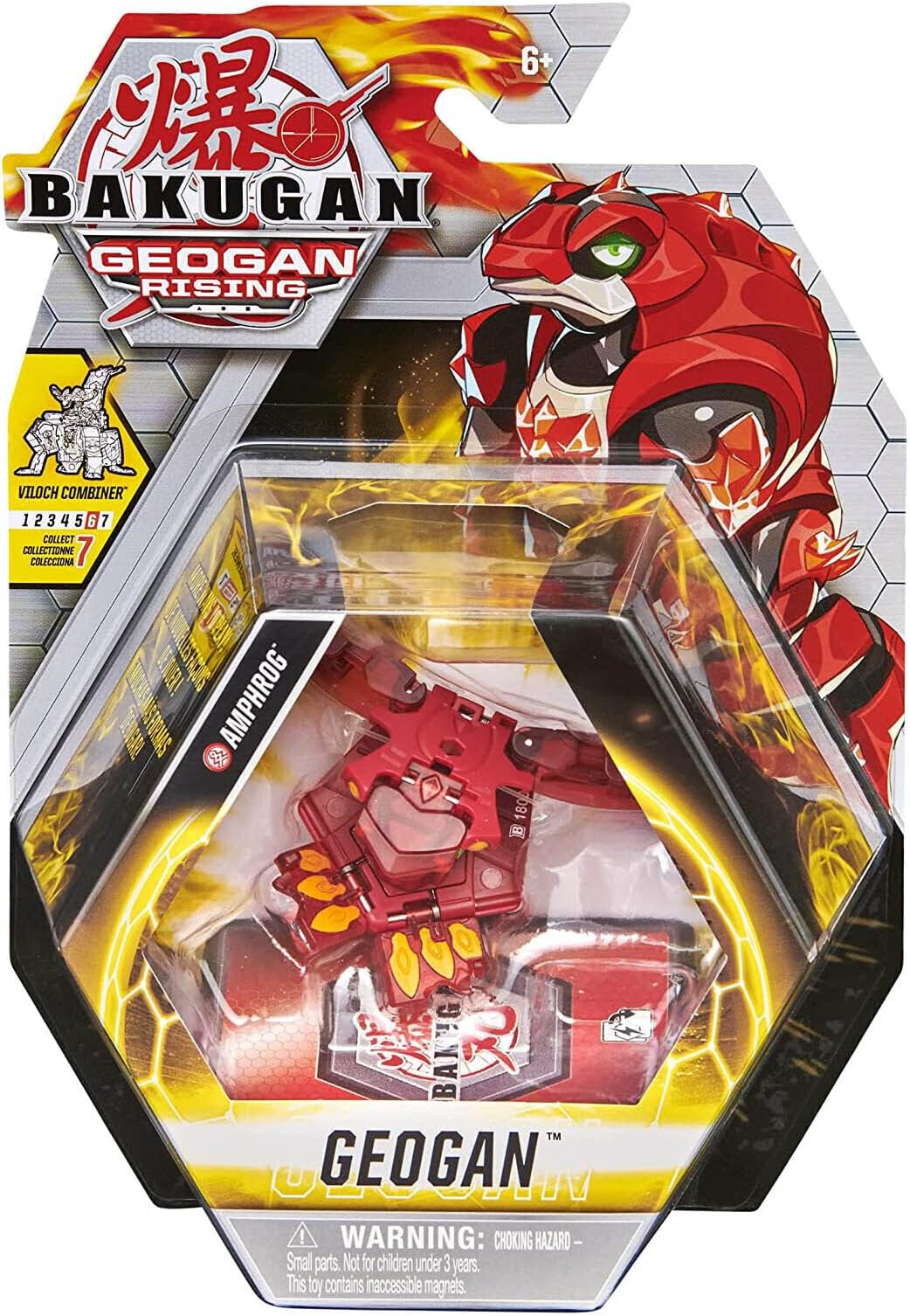 Bakugan Geogan Rising 2021 Pyrus Amphrog Geogan (Viloch Combiner Part 6 of 7) Collectible Action Figure and Trading Cards