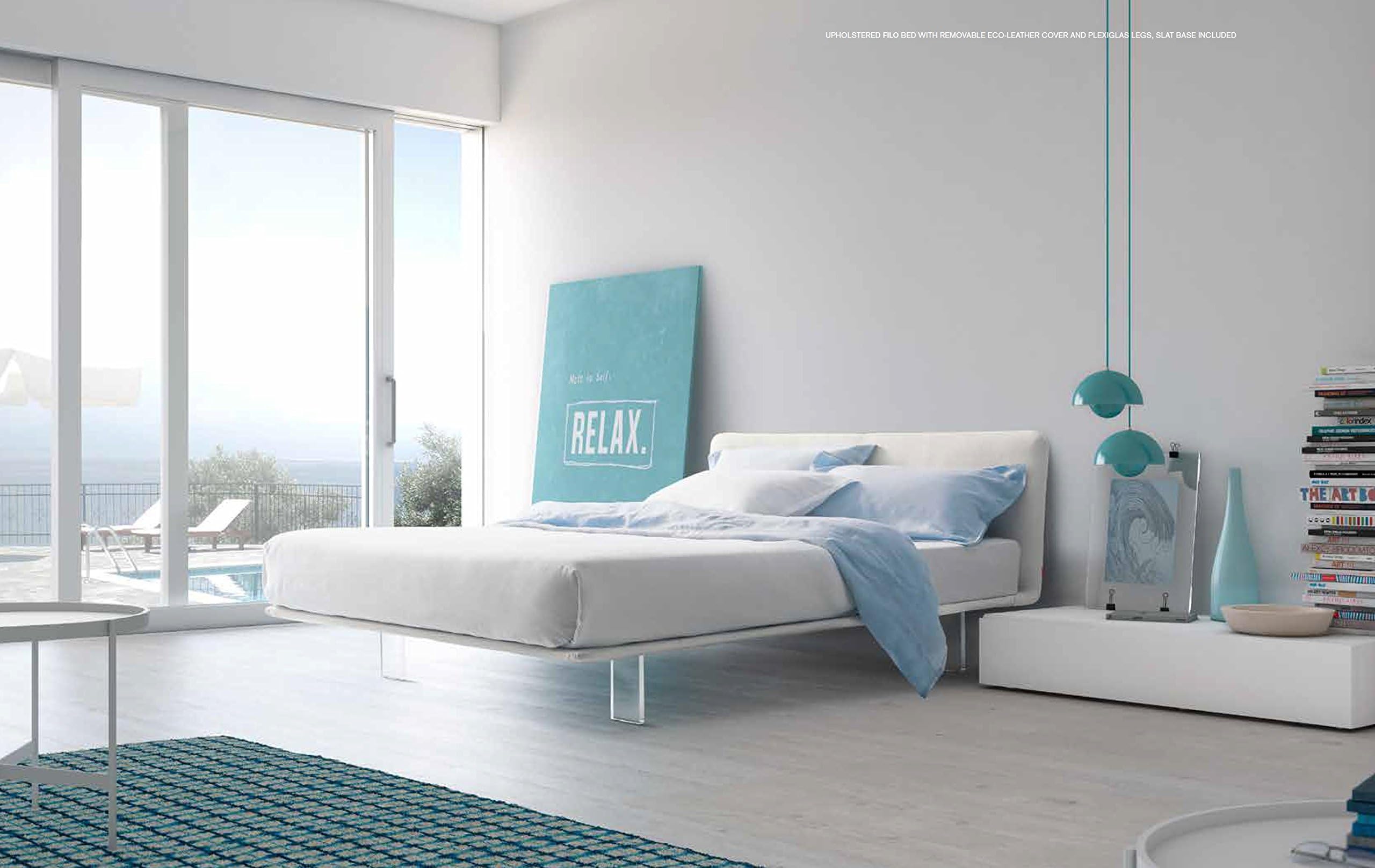 Filo: Modern Upholstered Queen Size Platform Bed. Removable Eco Leather Cover. Made in Italy.