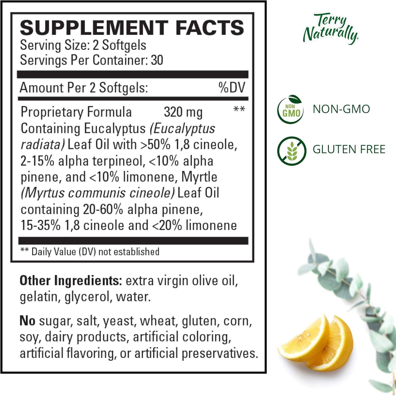 Terry Naturally SinuCare - 320 mg Eucalyptus & Myrtle Oil Complex, 60 Softgels - Sinus, Lung & Bronchial Support Supplement, Non-Drowsy - Non-GMO, Gluten-Free - 30 Servings : Everything Else