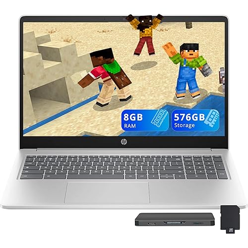 HP 15.6" HD Anti-Glare Chromebook Laptop, Intel Pentium N200, 8GB LPDDR5, 576GB Storage (64GB eMMC+512GB Docking Station Set), Intel UHD Graphics, Num Pad, 720p Camera, Wi-Fi 6, Chrome OS, Silver
