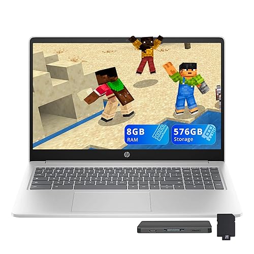 HP 15.6" HD Anti-Glare Chromebook Laptop, Intel Pentium N200, 8GB LPDDR5, 576GB Storage (64GB eMMC+512GB Docking Station Set), Intel UHD Graphics, Num Pad, 720p Camera, Wi-Fi 6, Chrome OS, Silver