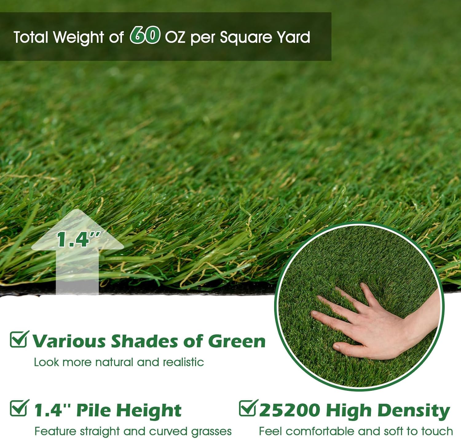 Giantex Artificial Grass Turf, 6 x 10 FT Indoor Outdoor Faux Grass Rug with Drainage Holes, 1.4" Thick Dog Grass Mat, Fake Grass Rug for Garden Lawn Landscape Patio Balcony Weddings Backdrop